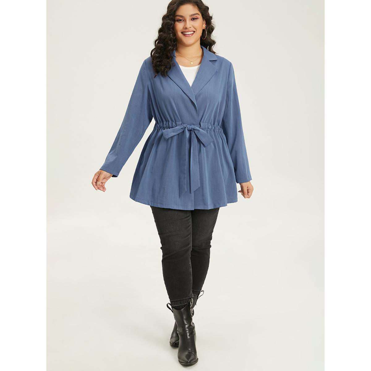 Plus Size Plain Drawstring Knot Gathered Coat Women Indigo Casual Plain Ladies Dailywear Winter Coats BloomChic 14-16/1X Product Image