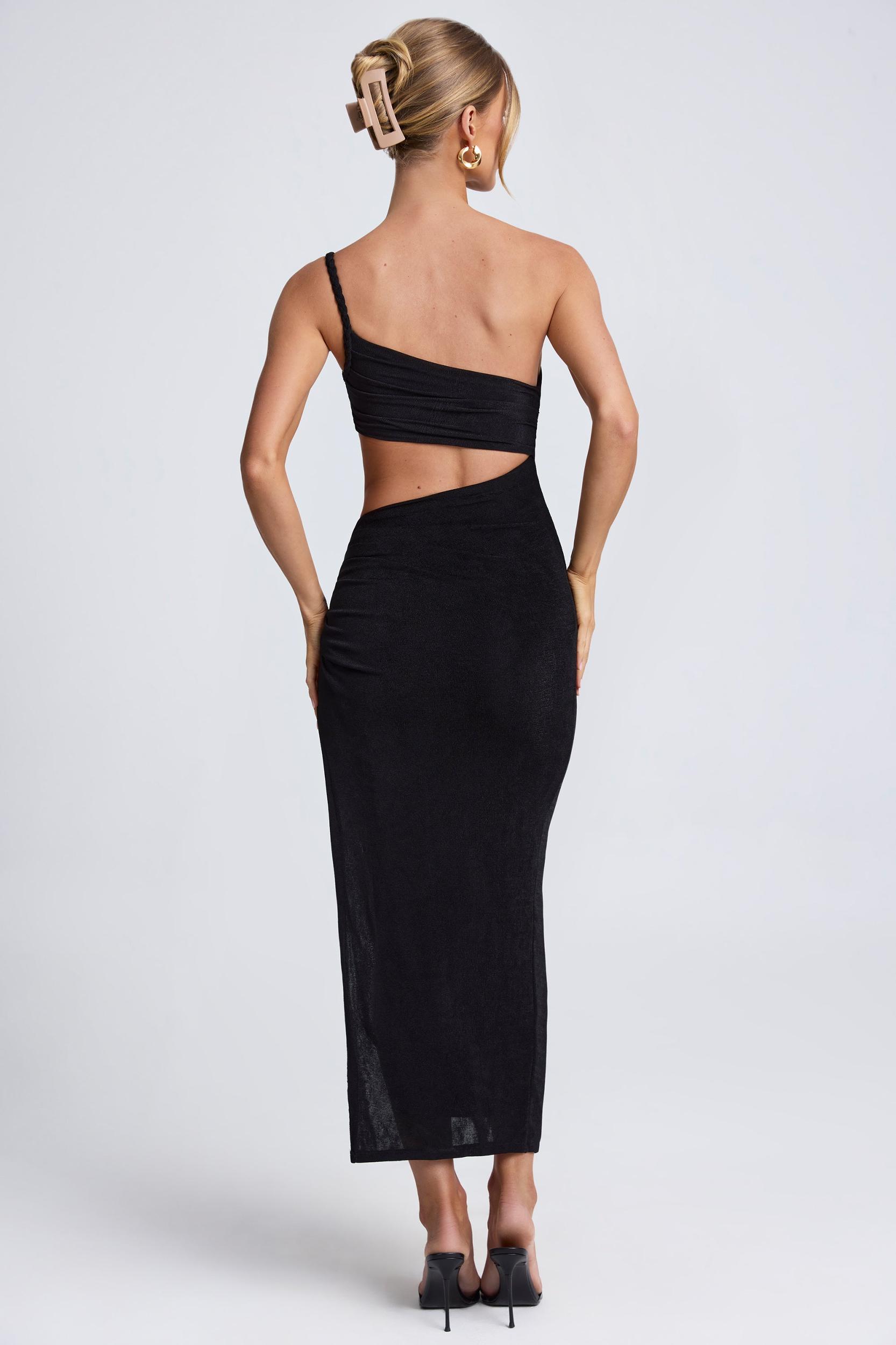 One Shoulder Cut Out Maxi Dress in Black Product Image