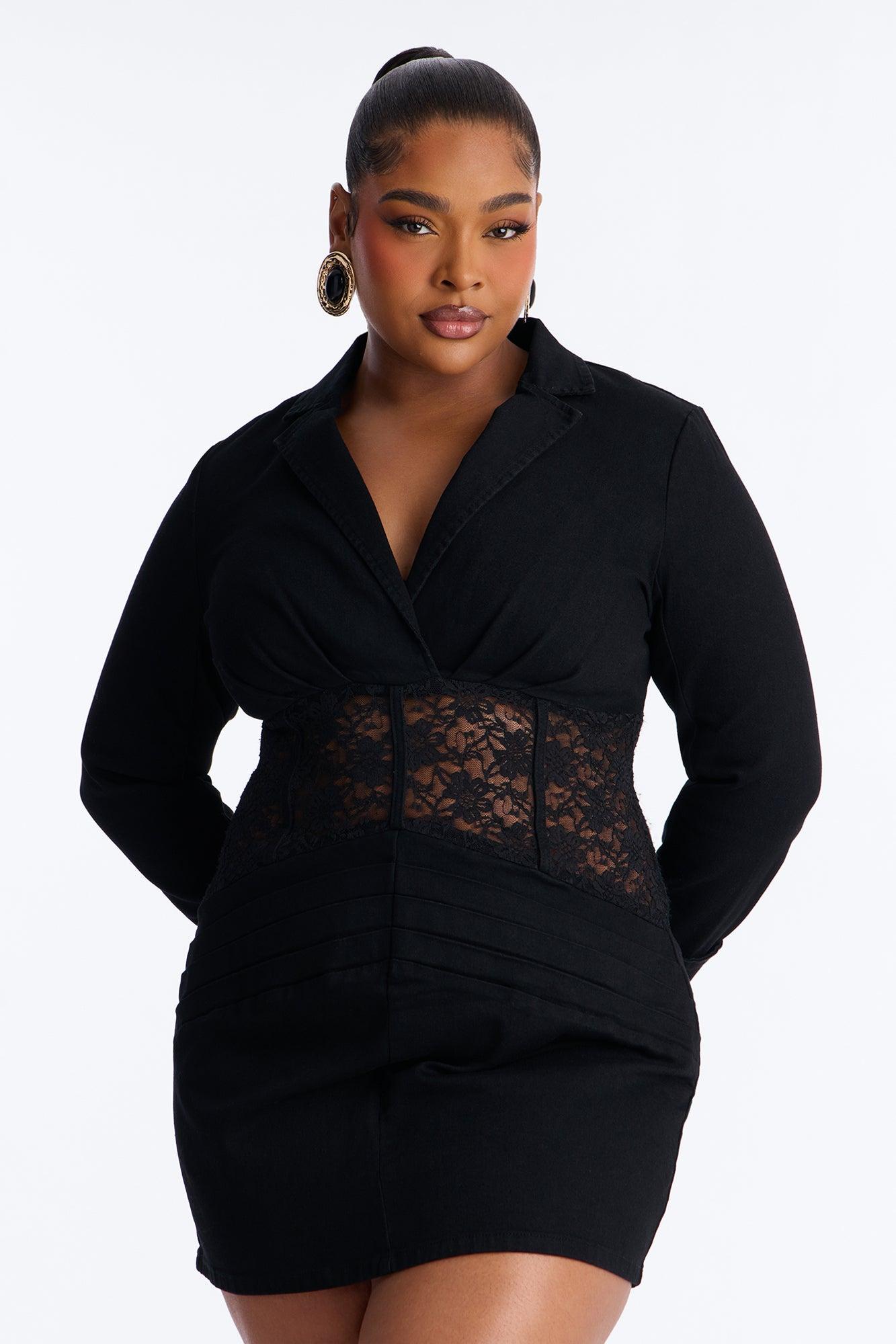 Rebecca Long Sleeve Stretch Denim Mini Dress - Black Female Product Image