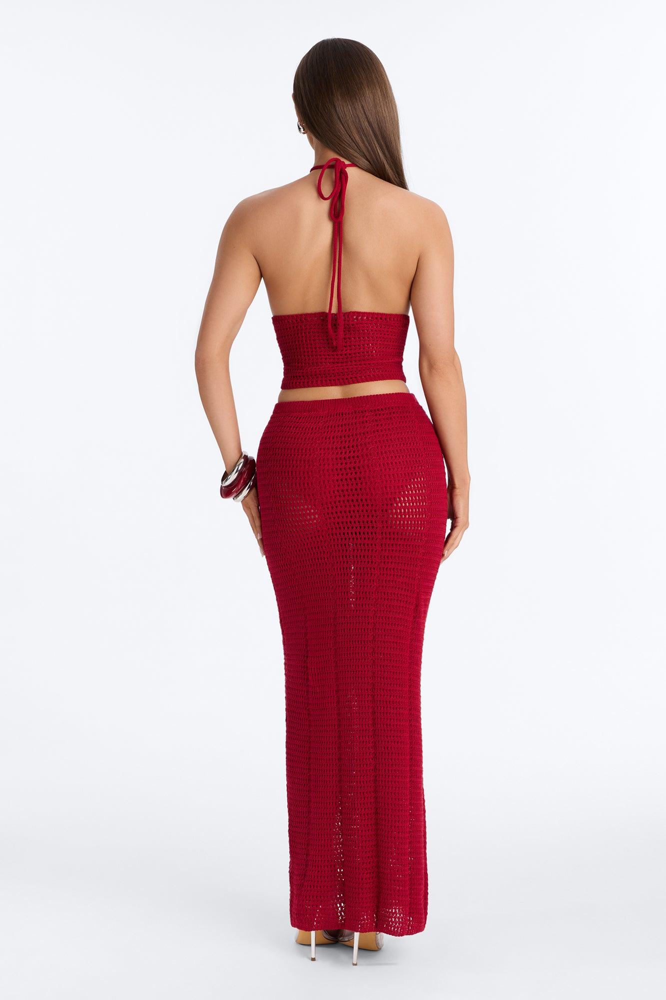 Sadie Floral Crochet Maxi Skirt Set - DarkRed Female Product Image