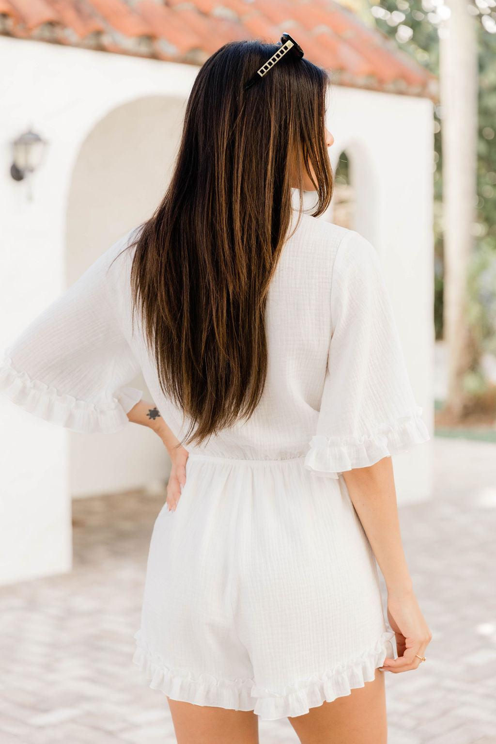 Walk In The Park White Gauze Tie Romper FINAL SALE Product Image