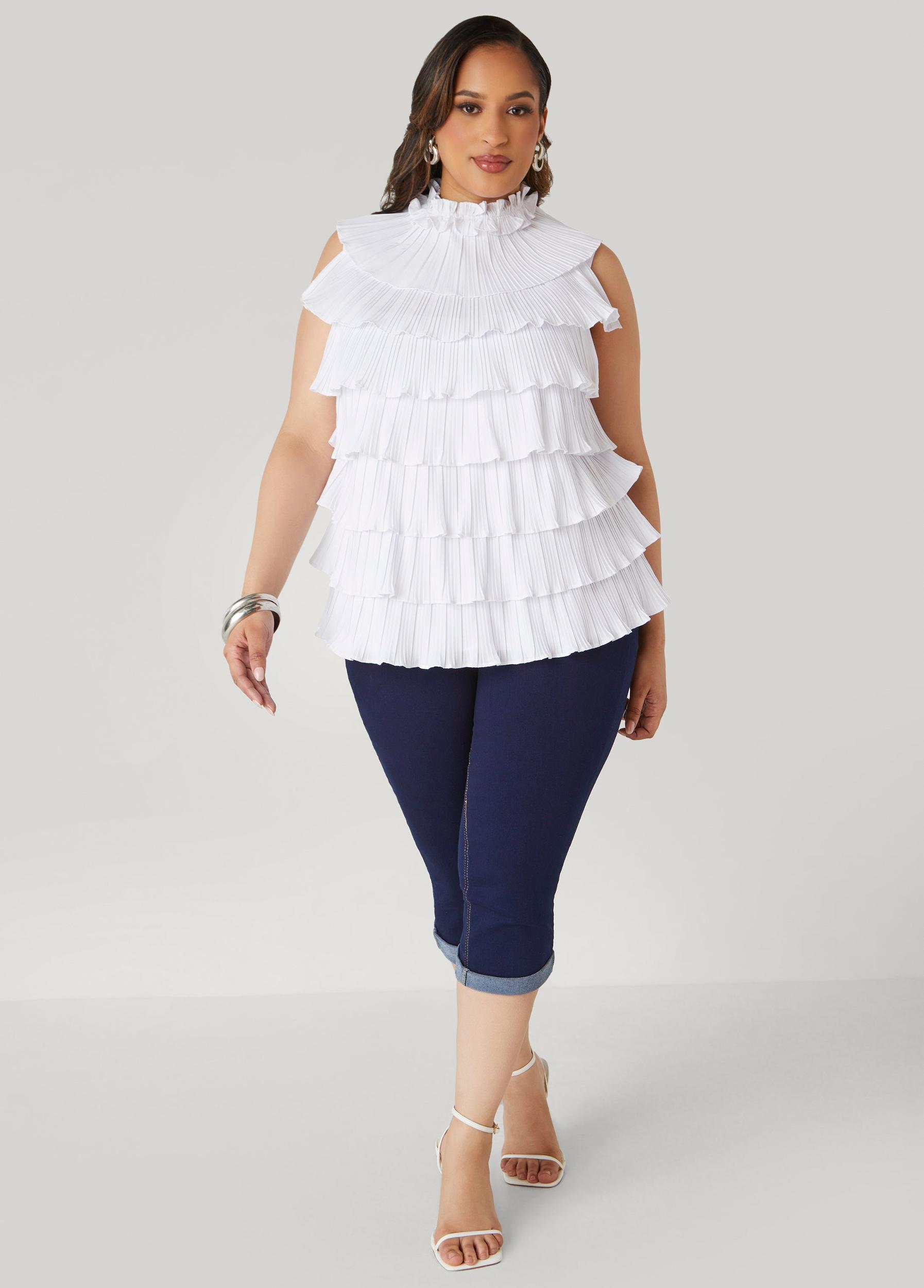 Plus Size Tiered Ruffled Blouse Ashley Stewart Product Image