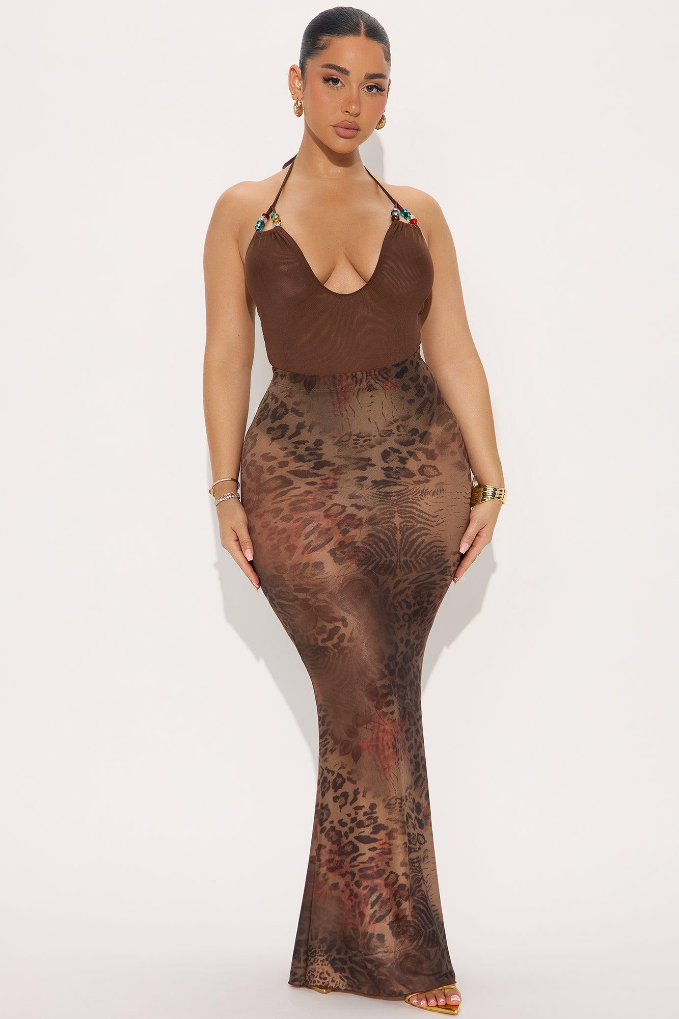 Beachfront Glamor Mesh Halter Bodysuit - Brown Product Image