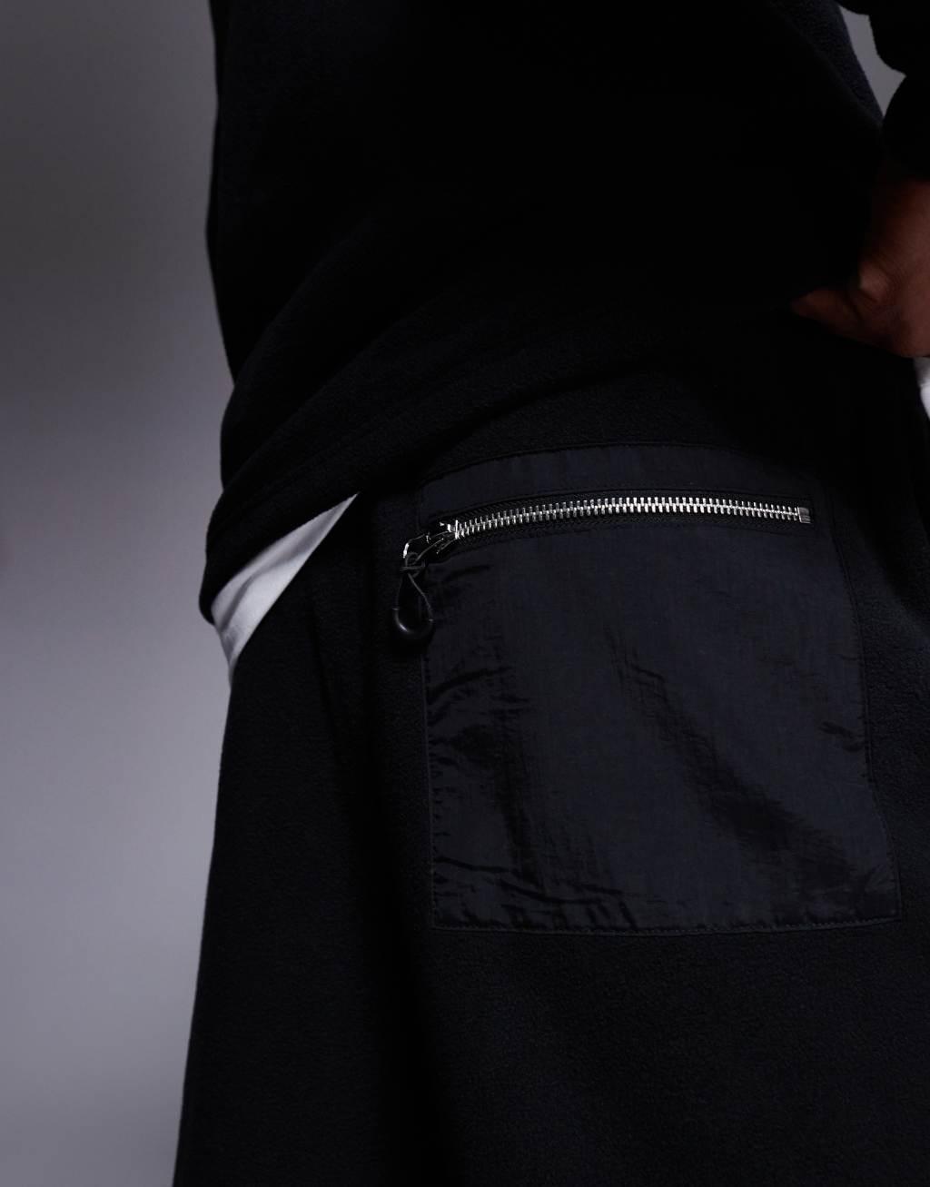 ASOS DESIGN tapered fleece sweatpants in black Product Image