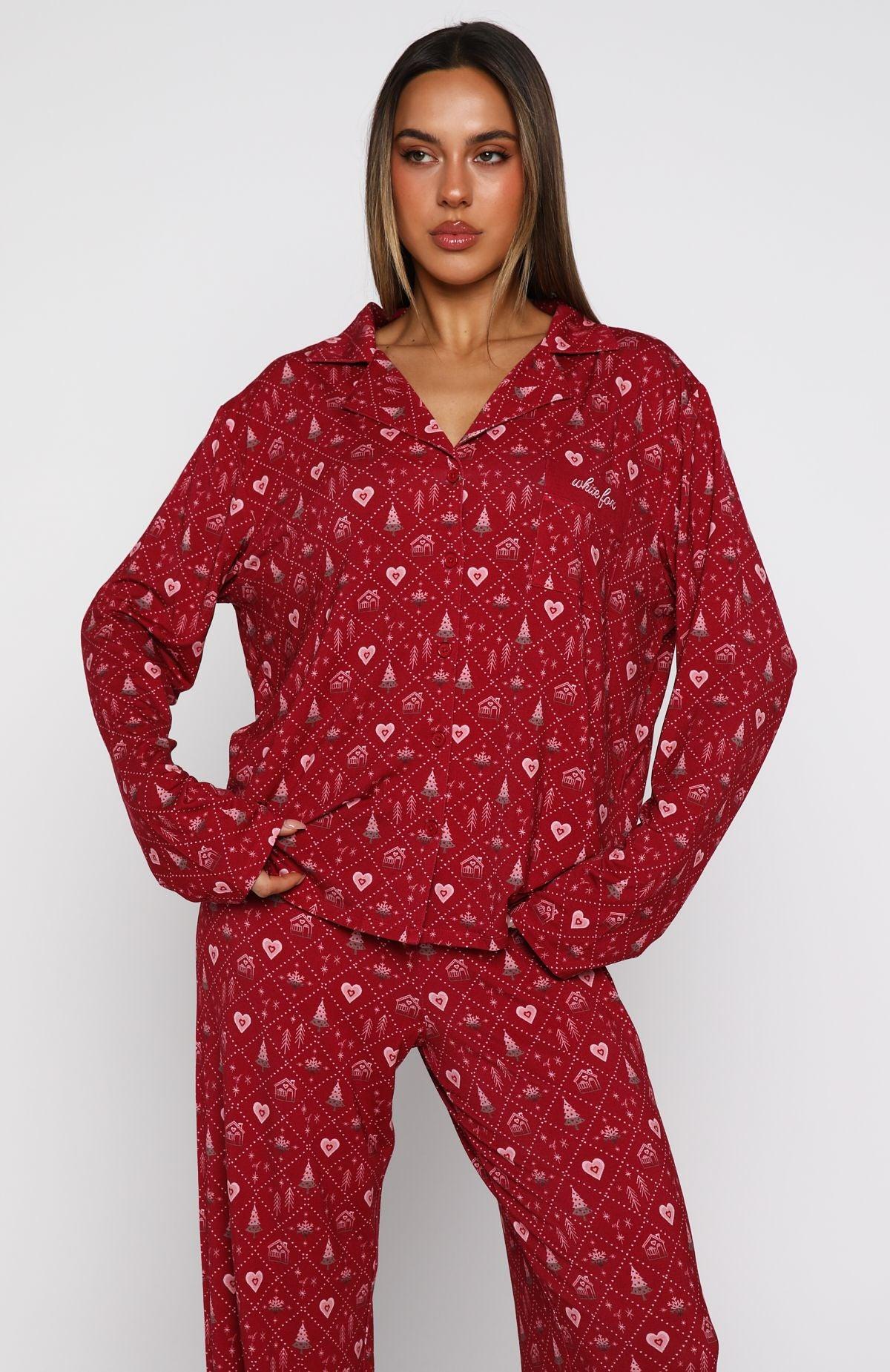 Pillow Talk Printed Long Sleeve Pyjama Set Cherry Noel Product Image