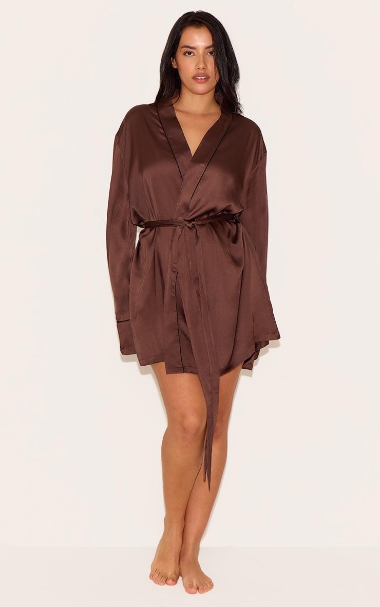 Plus Chocolate Satin Piping Robe Product Image