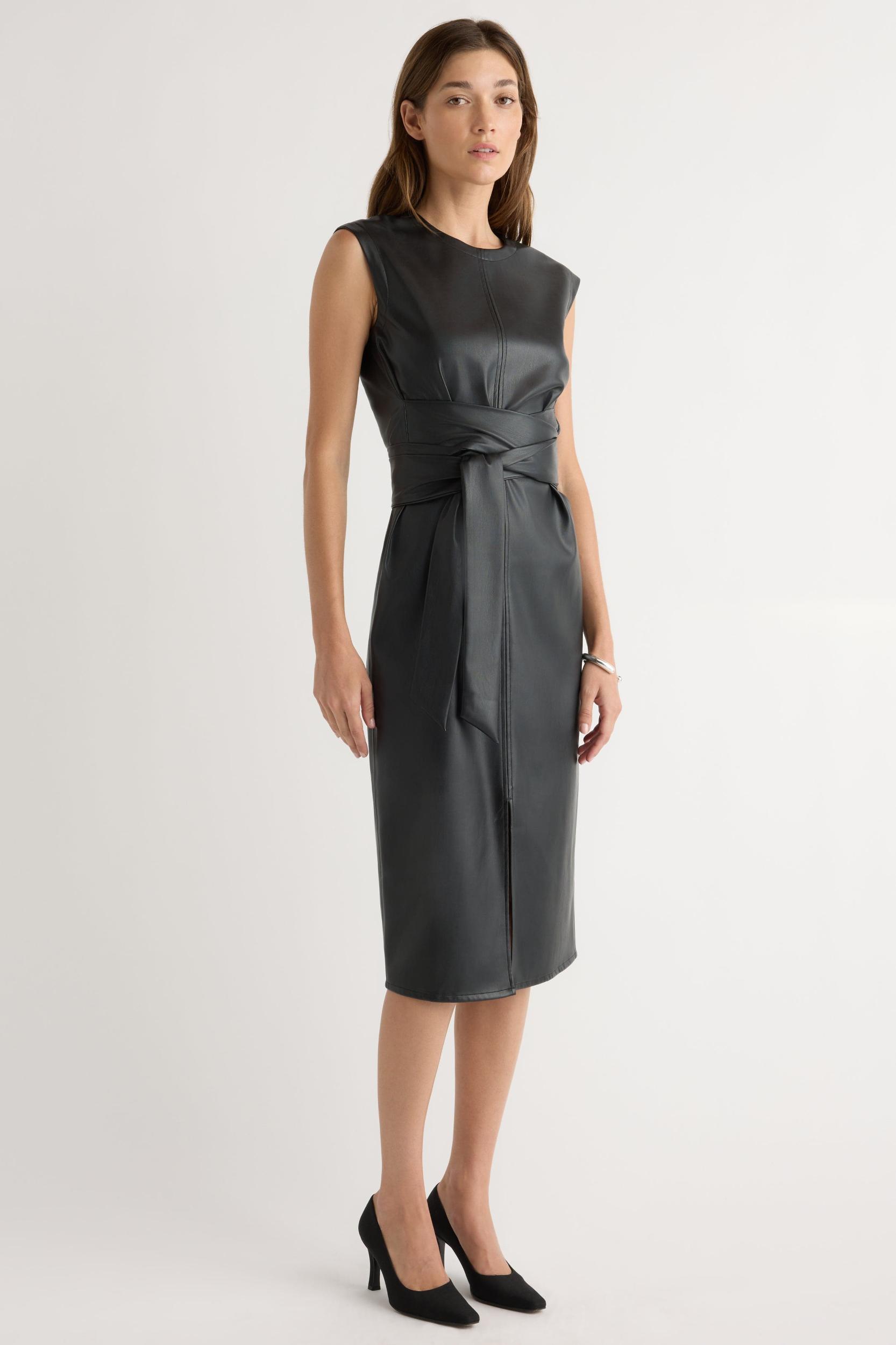 Pilar Vegan Leather Tie-Front Dress Product Image