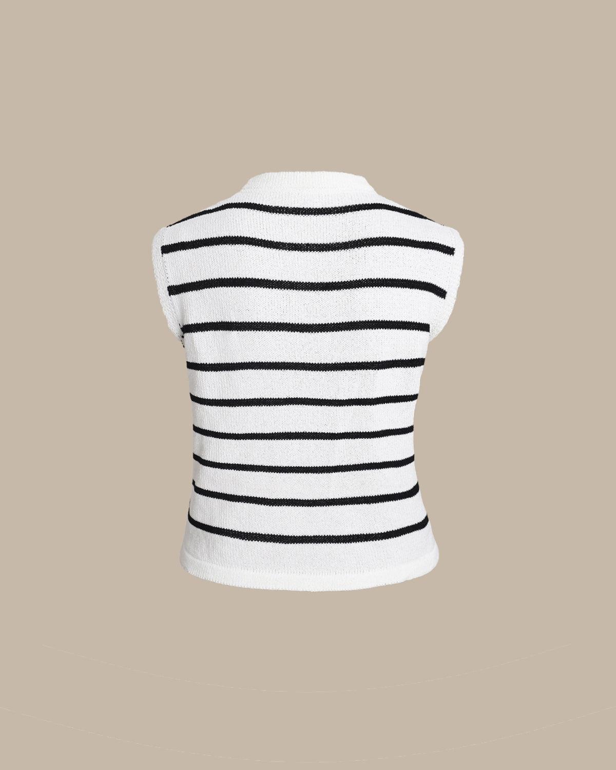 White Striped Single Breasted Vest Product Image