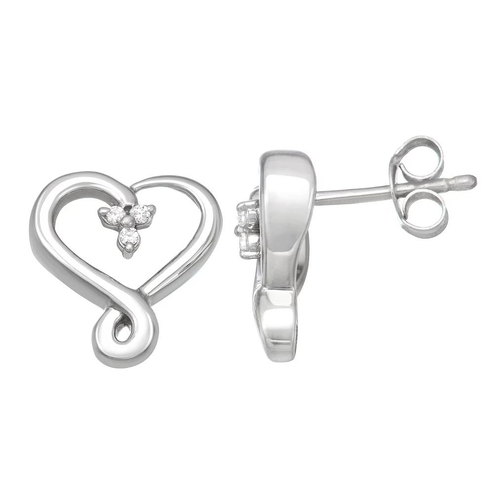Sterling Silver Diamond Accent Heart Stud Earrings, Women's Product Image