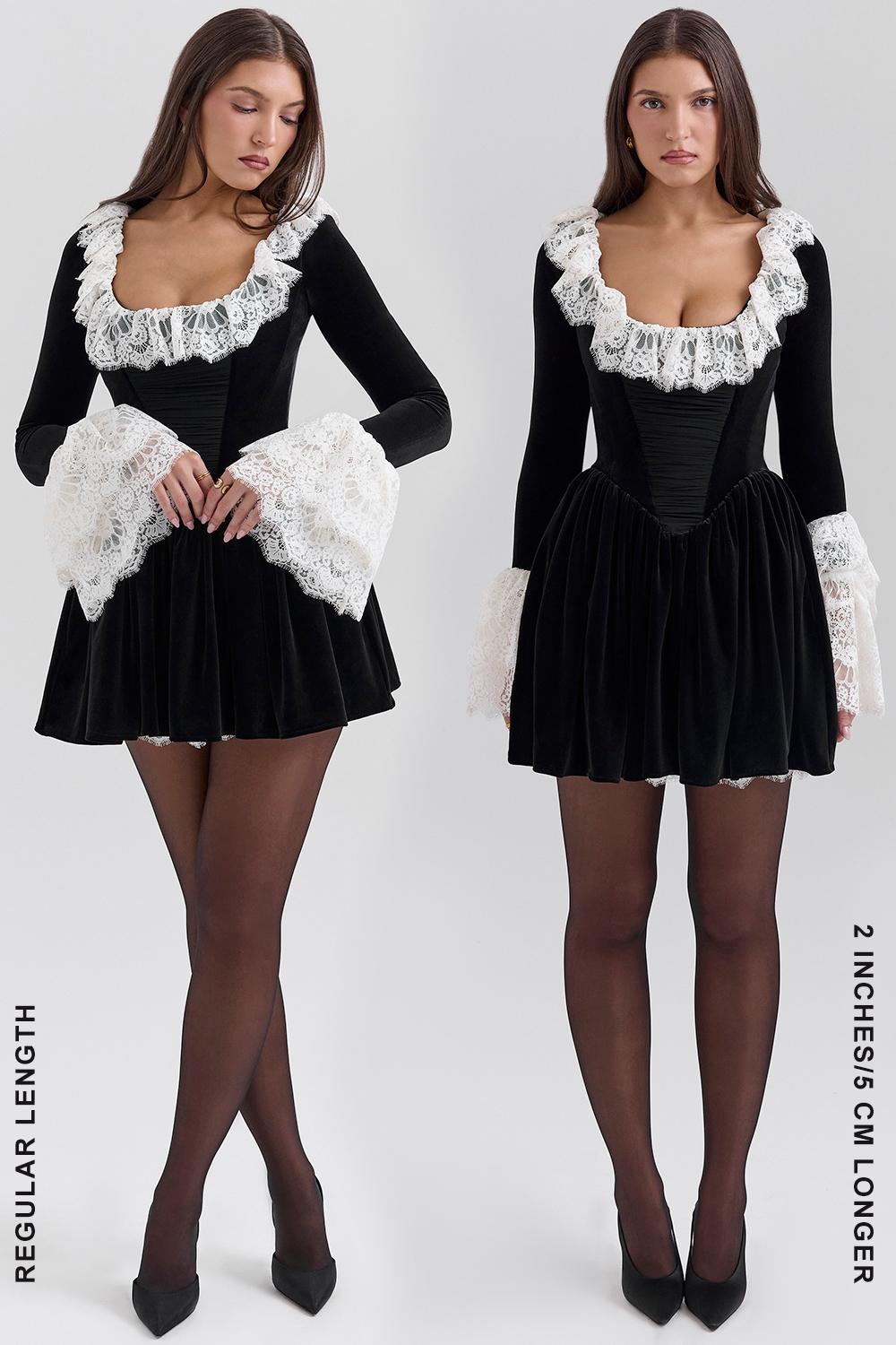 Czarina  black velvet lace trimmed mini dress - sale Product Image