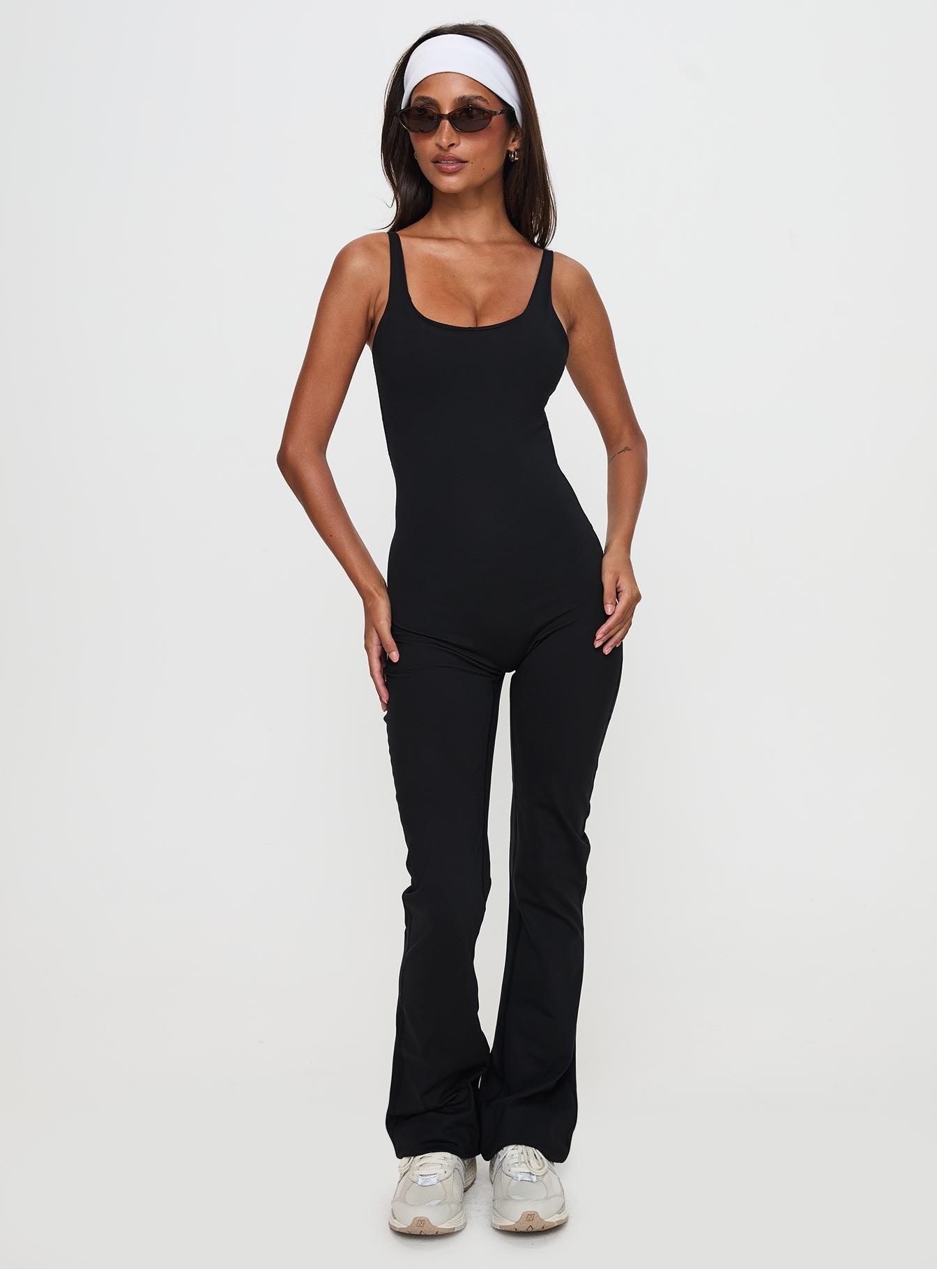 Full-time Flared Backless Active Romper Black Product Image