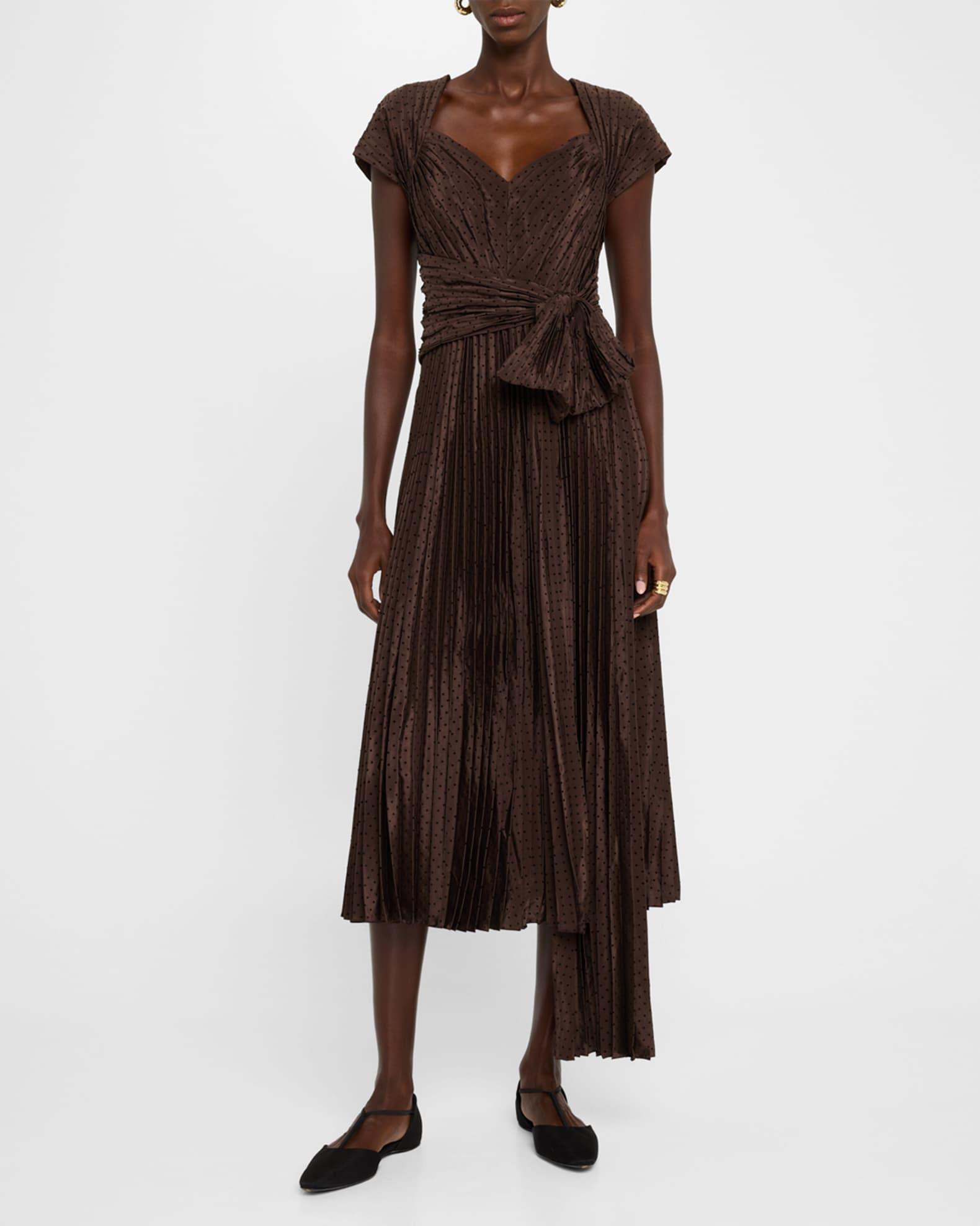 Tabitha Polka-Dot Pleated Silk Midi Dress Product Image