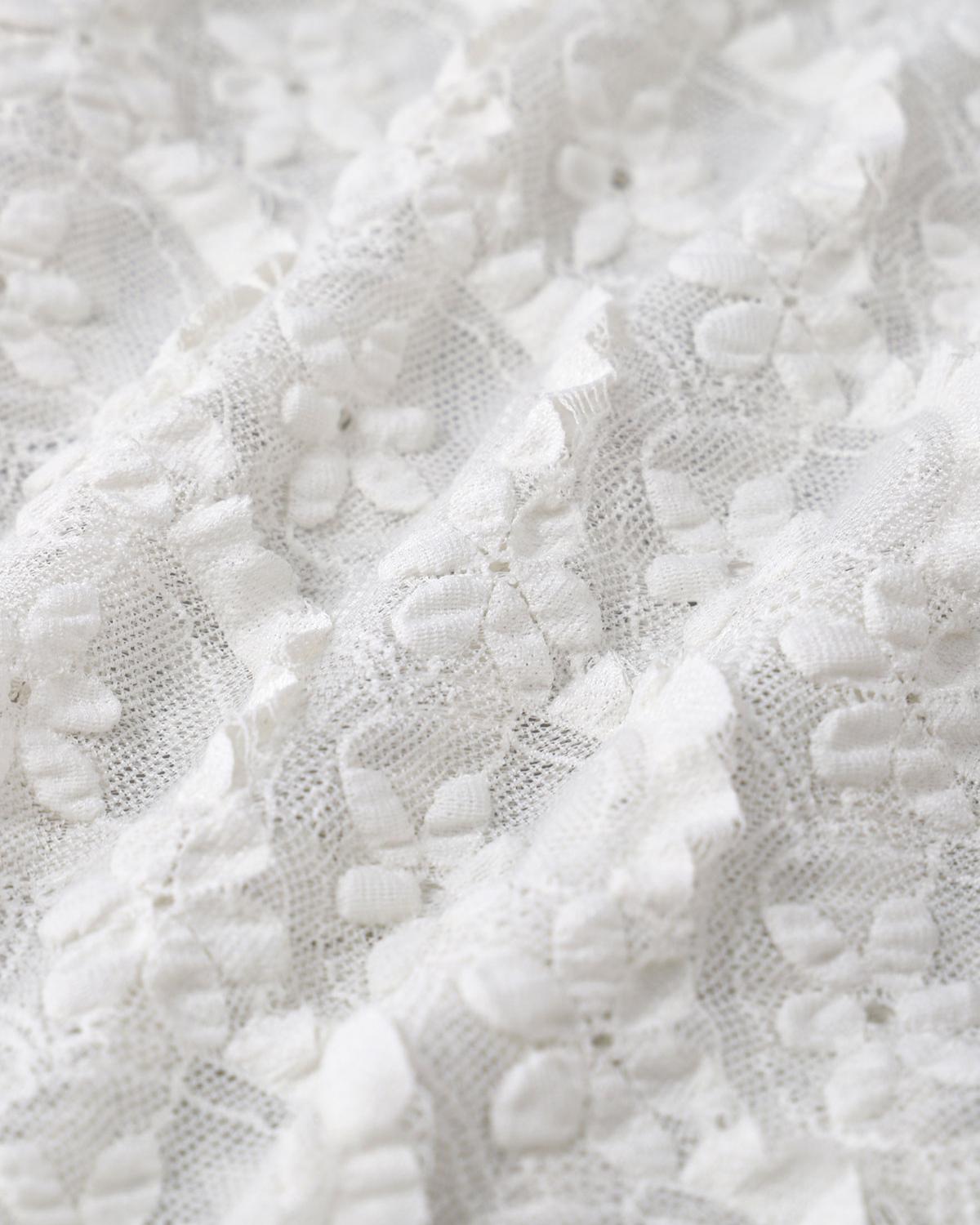 White Ruched Mesh Flower Tankini Swimsuit Product Image