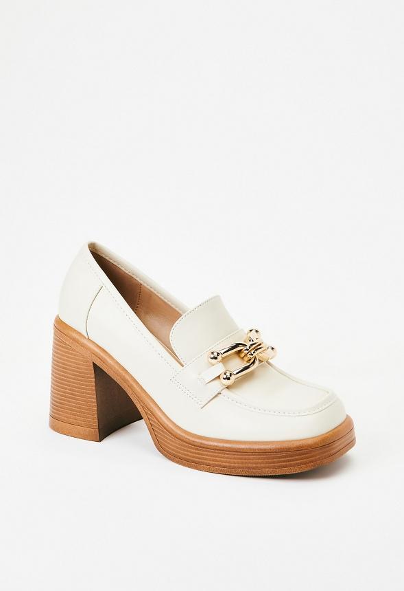 JustFab Margaux Platform Loafer Pump Womens Black/ White Size 8.5 Product Image