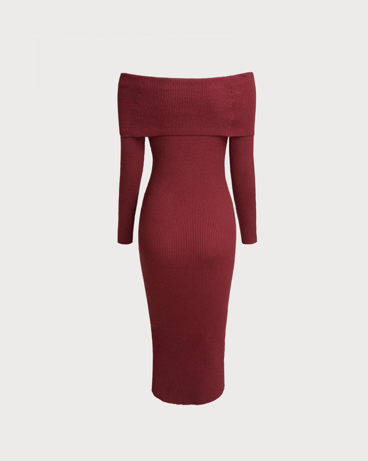 Red Off The Shoulder Bodycon Sweater Dress Product Image