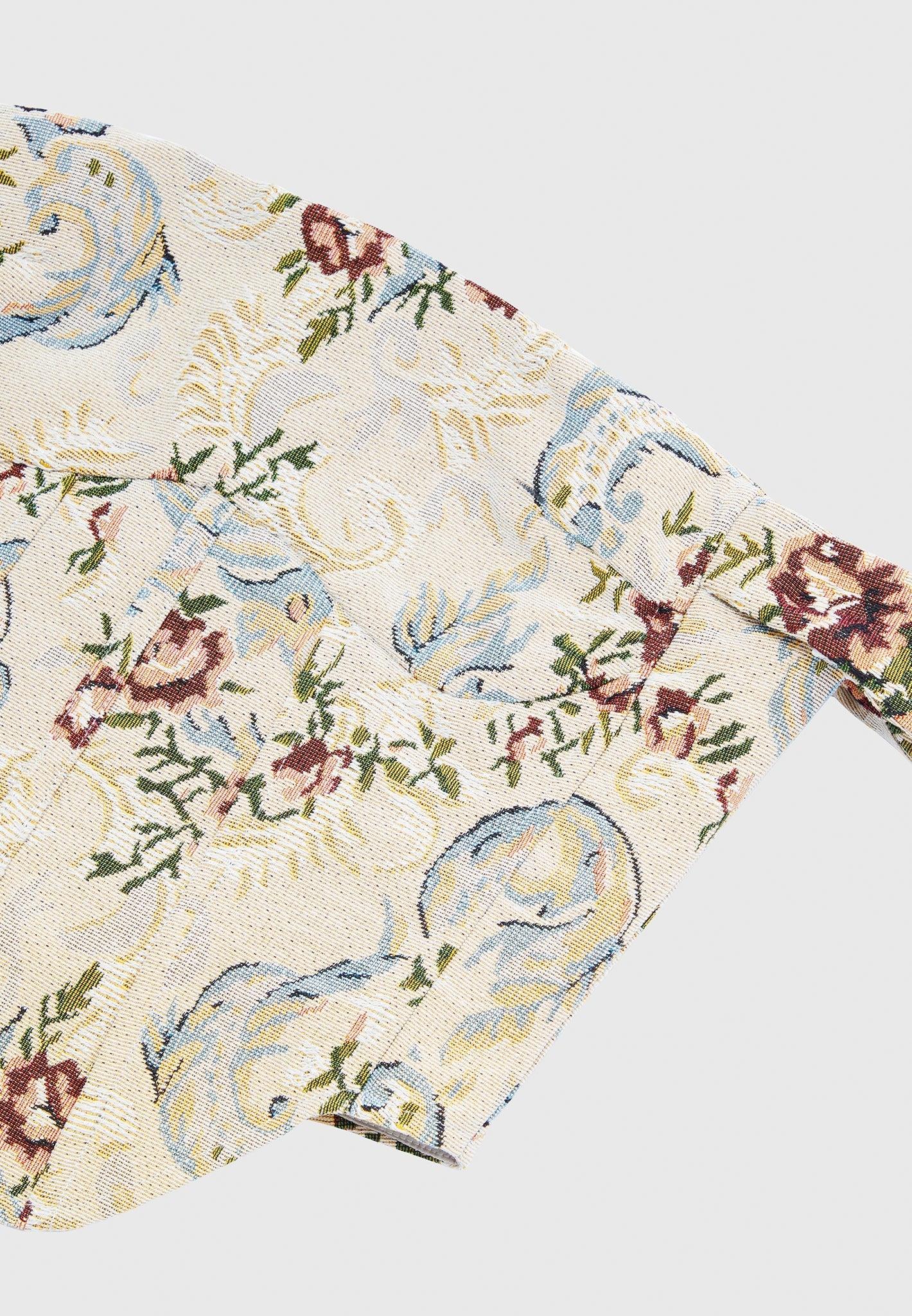 Bonnie - Floral Jacquard Bardot Corset Top - Beige Female Product Image