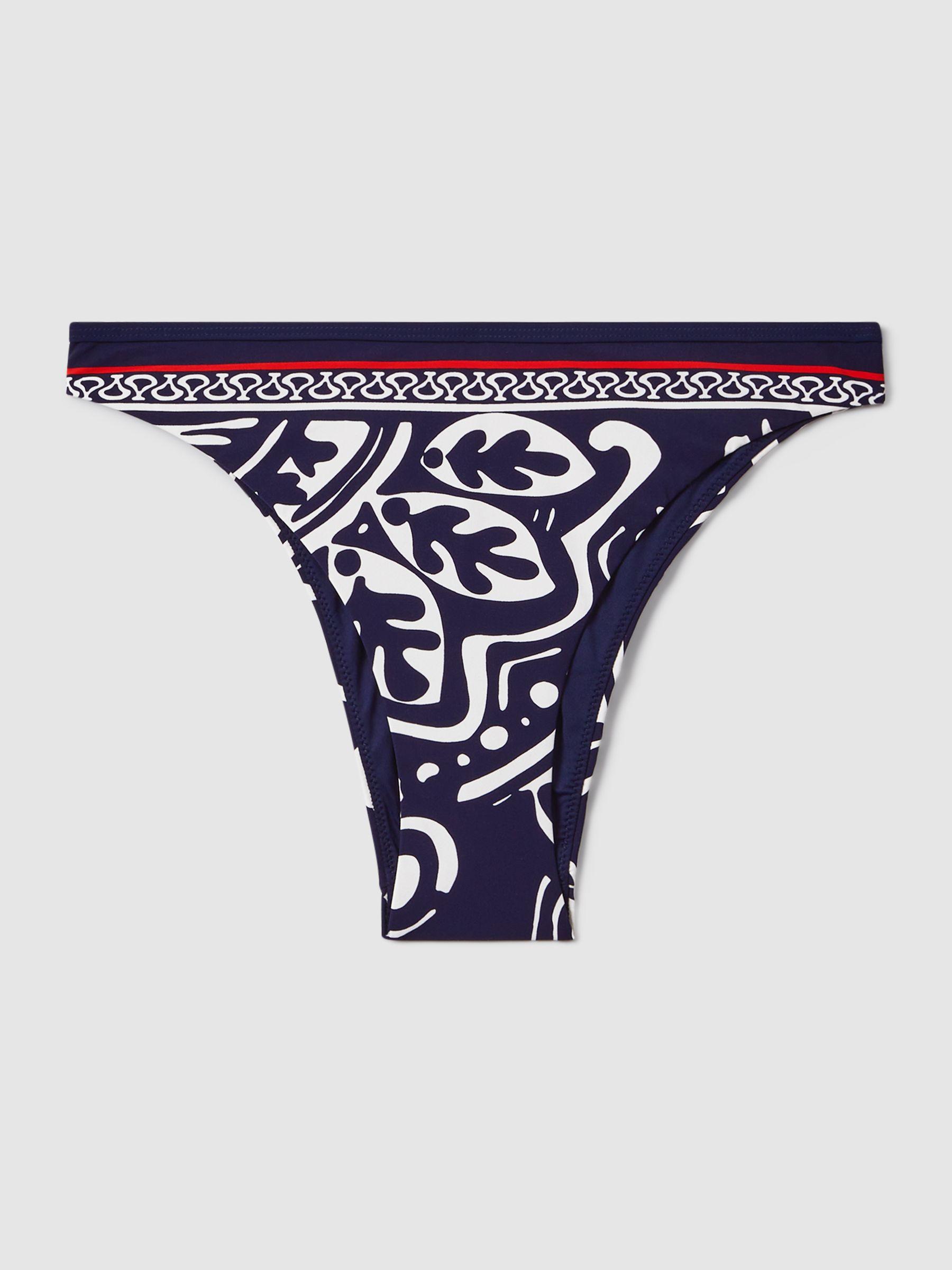 Printed High-Cut Bikini Bottoms in Navy/Red Product Image