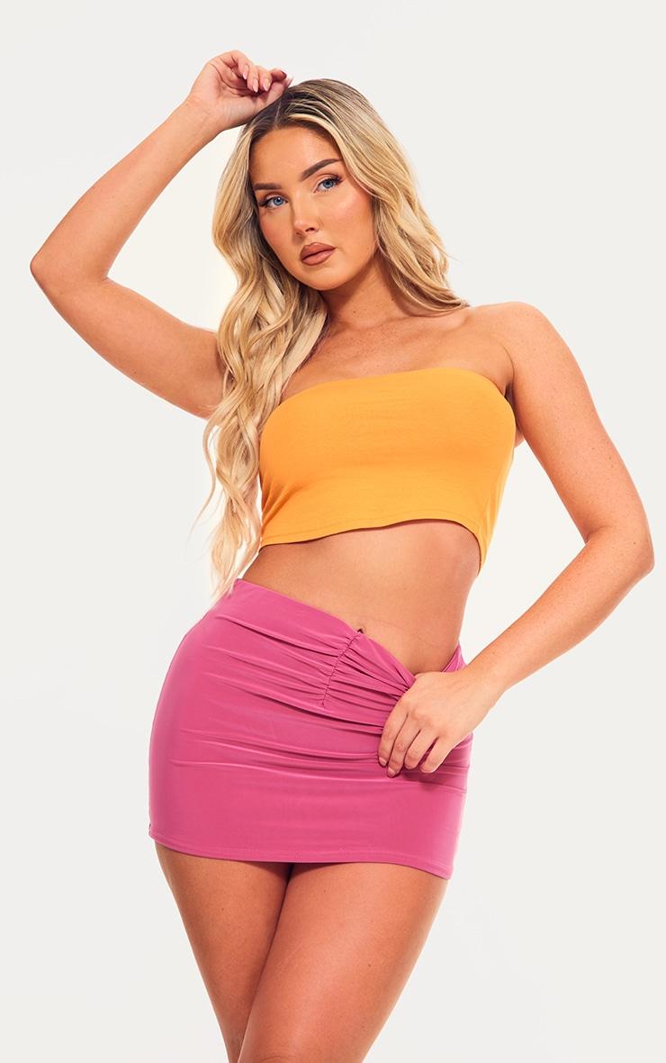  Pink Slinky Ruched Front Micro Mini Skirt Product Image