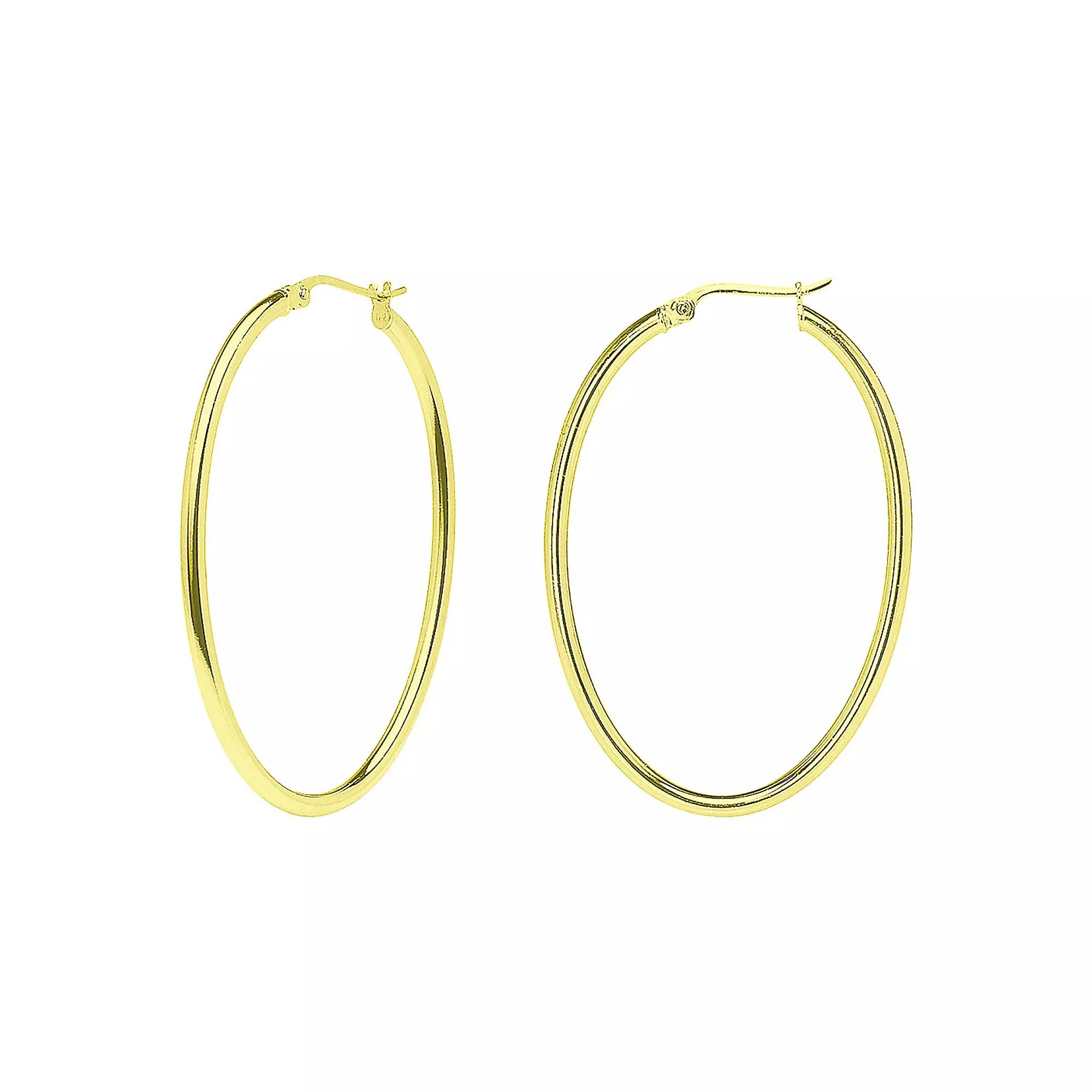 Aleure Precioso Sterling Silver Oval Hoop Earrings, Women's, Size: 30MM, Gold Tone Product Image