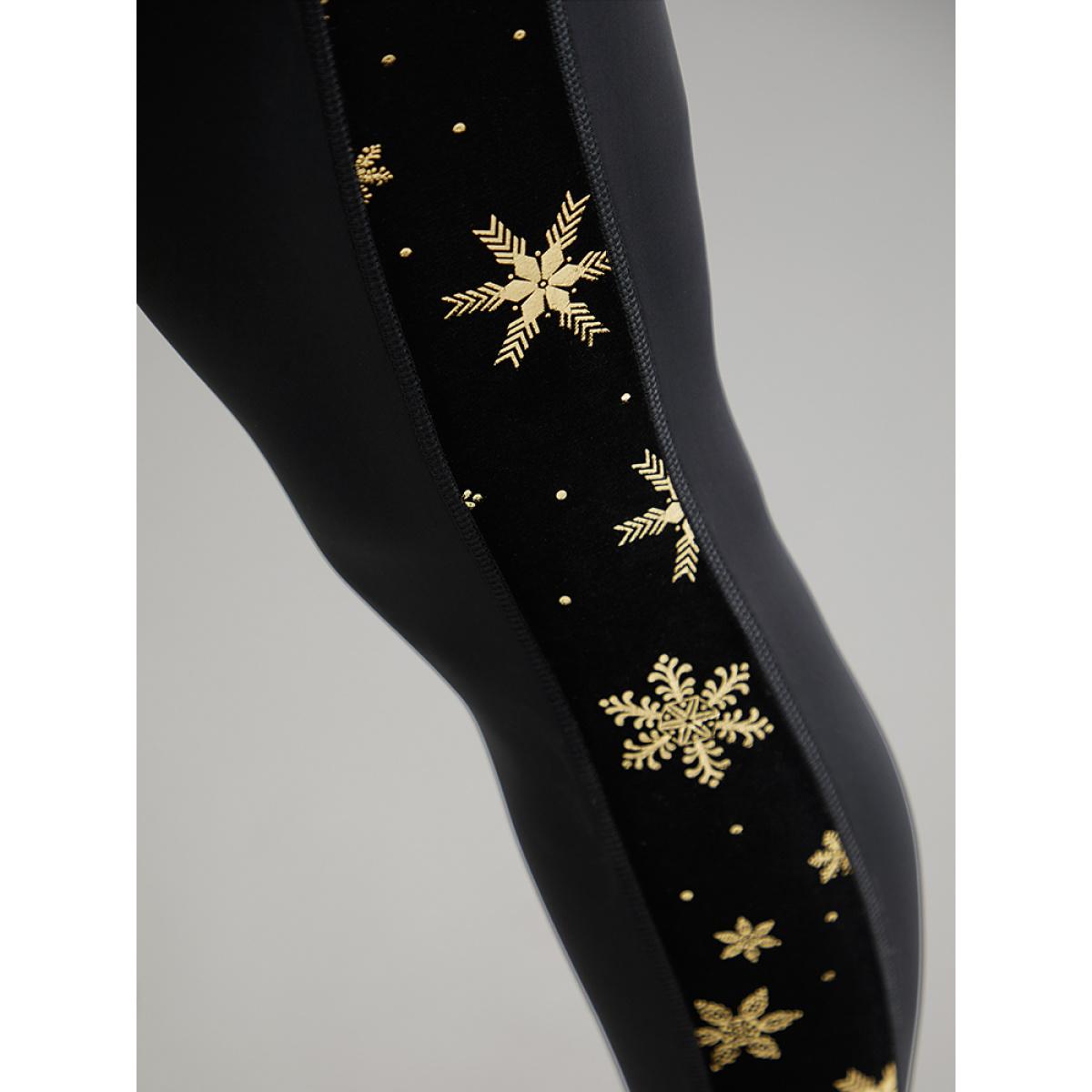 Plus Size Snowflake Glitter High Rise Skinny Leggings Women Black Party High stretch Skinny High Rise Going out Leggings BloomChic 26/4X Product Image