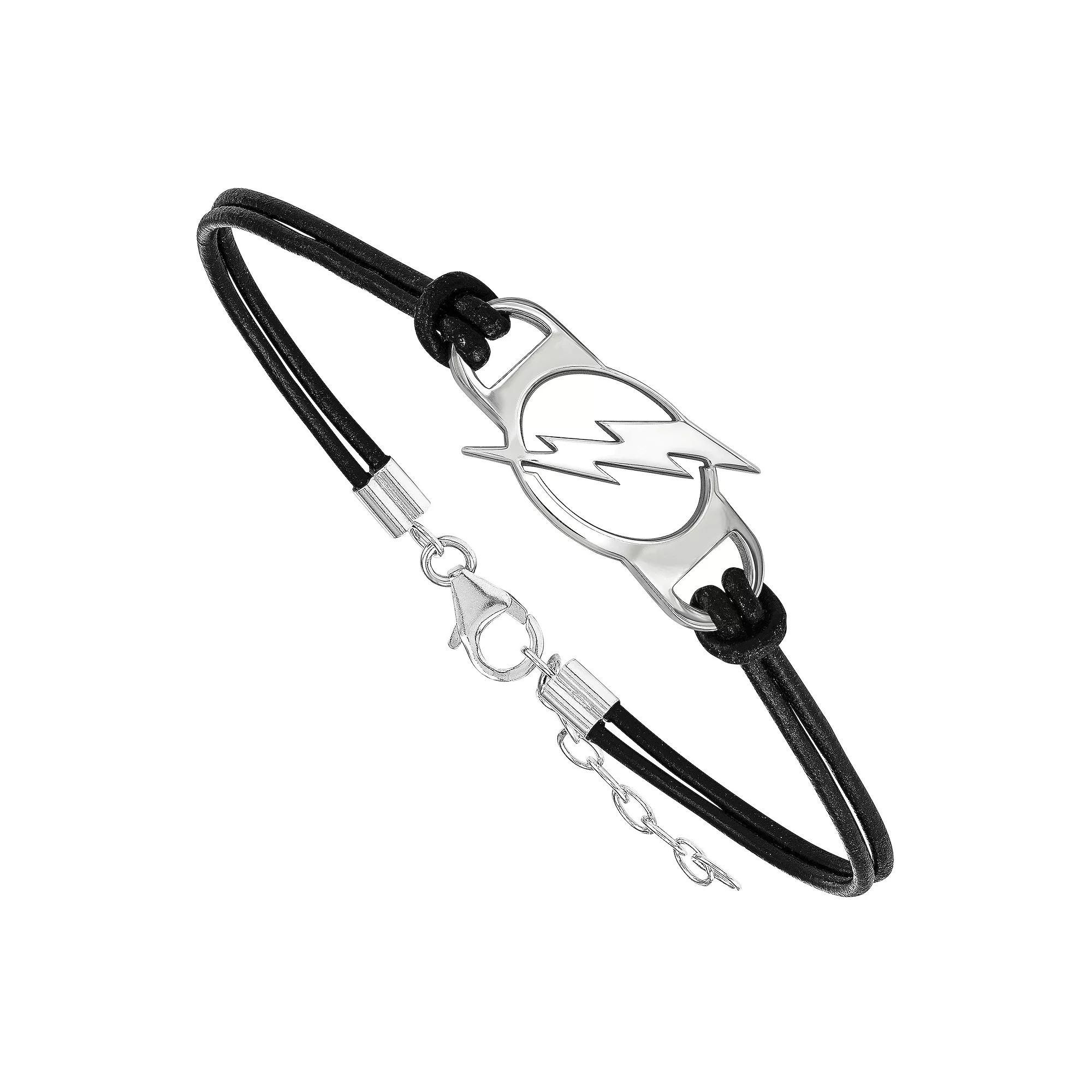 LogoArt Sterling Silver Florida Panthers Logo Black Leather Bracelet, Women's,  Product Image