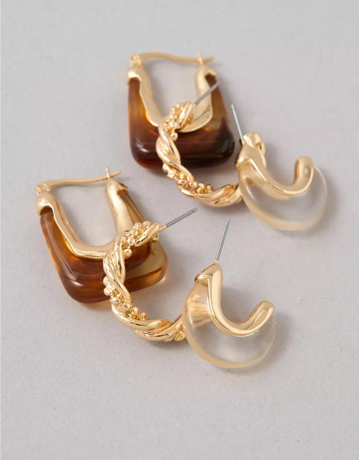 AEO Clear & Brown Earrings 3-Pack Product Image