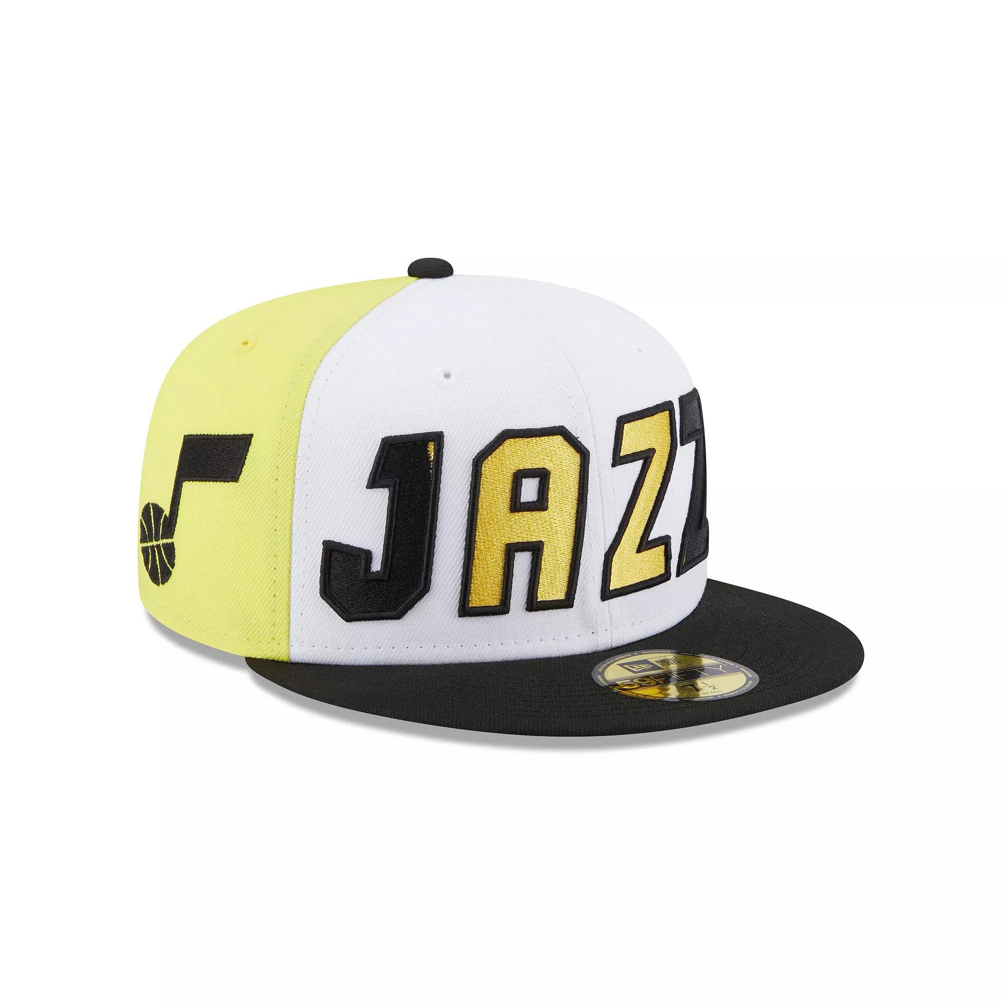 Men's New Era White/Black Utah Jazz Back Half 59FIFTY Fitted Hat, Size: 7 3/8, Jaz White Product Image