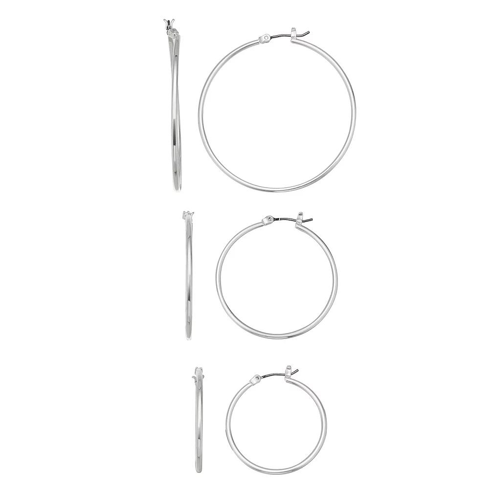 Nine West Silver Tone Hoop Earring Trio Set, Women's Product Image