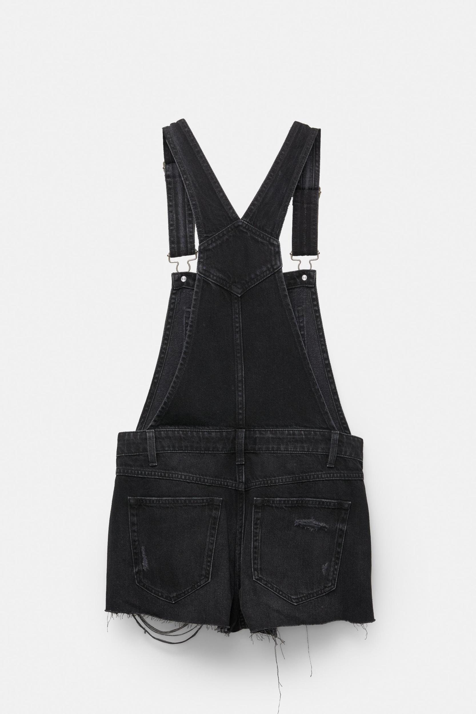 Ripped short denim overalls Product Image