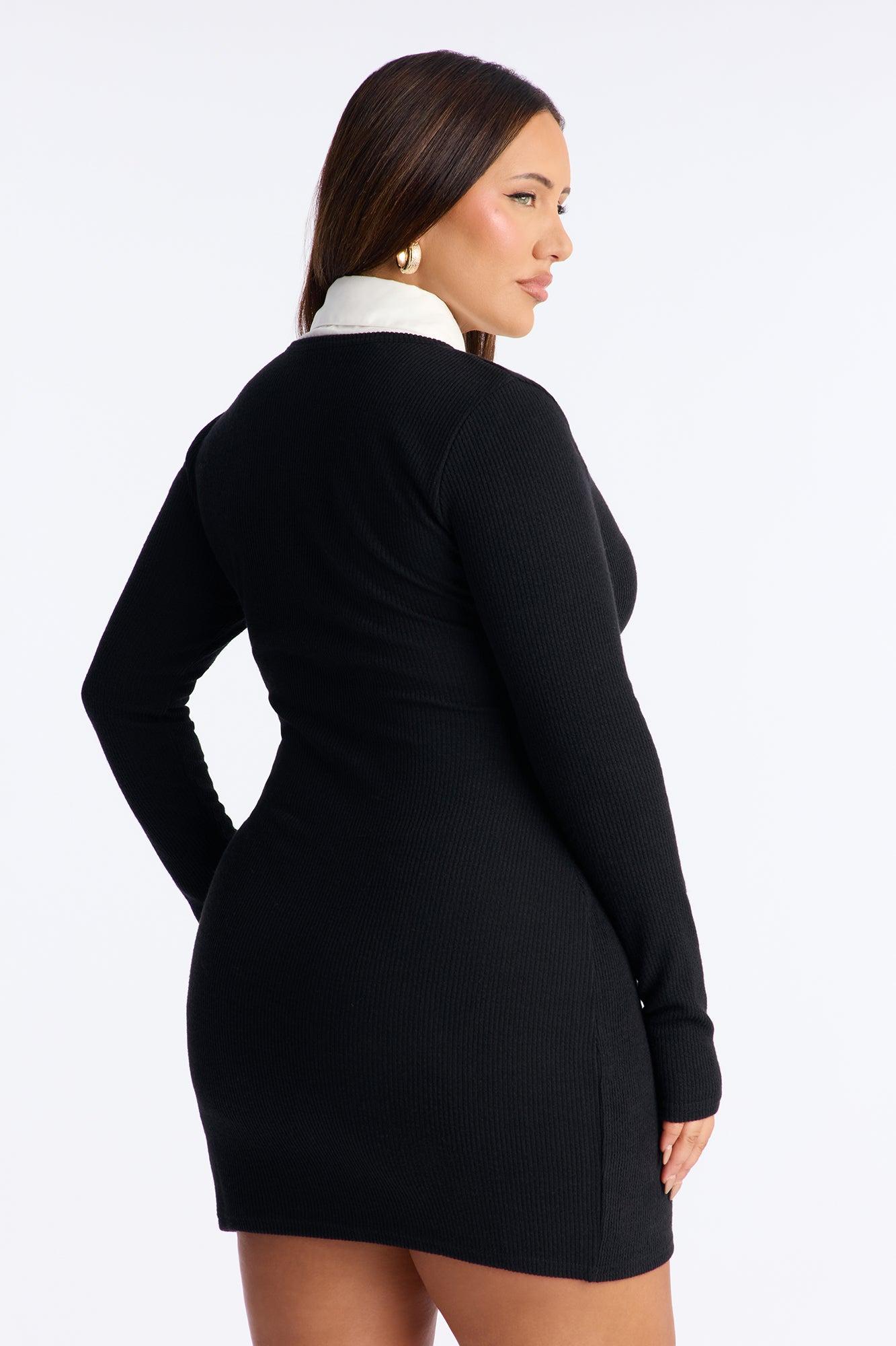 Caitlyn Collar Ribbed Mini Dress - Black Female Product Image