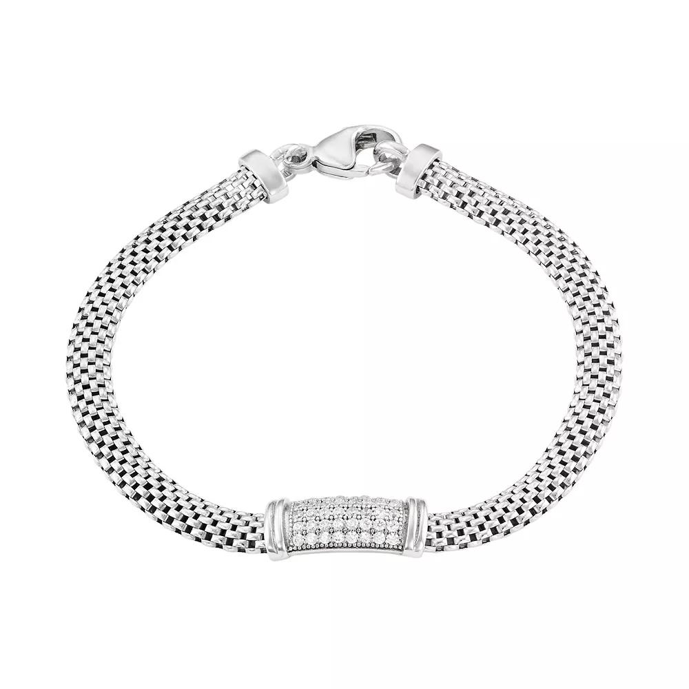 Cubic Zirconia Sterling Silver Mesh Bracelet, Women's, Size: 7", White Product Image