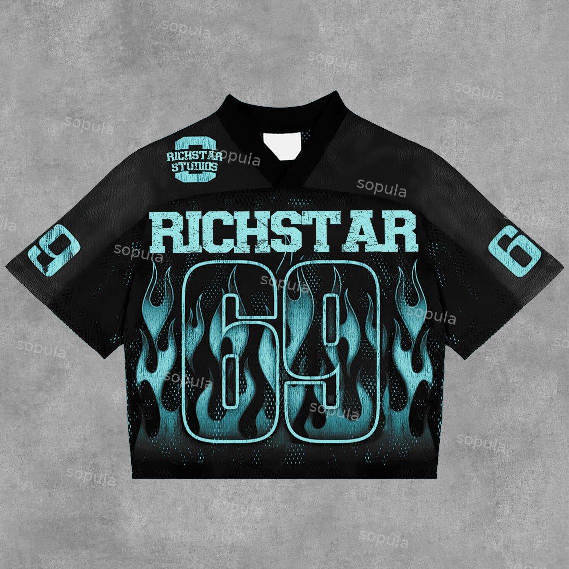 Sopula Vintage Rich Star No 69 Graphics Blokecore Blokette V-Neck T-Shirt Product Image