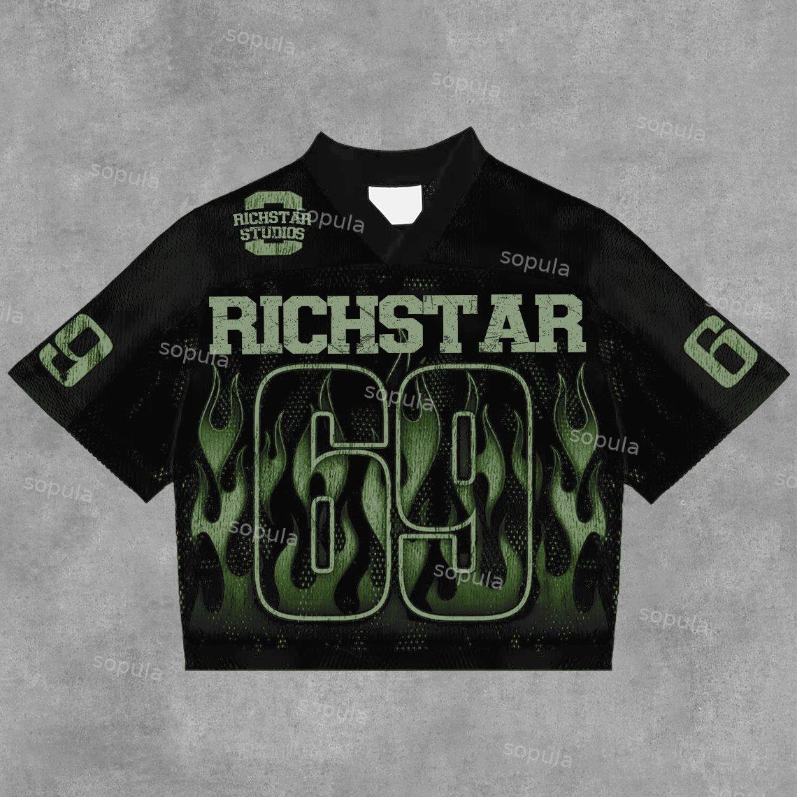 Sopula Vintage Rich Star No 69 Graphics Blokecore Blokette V-Neck T-Shirt Product Image