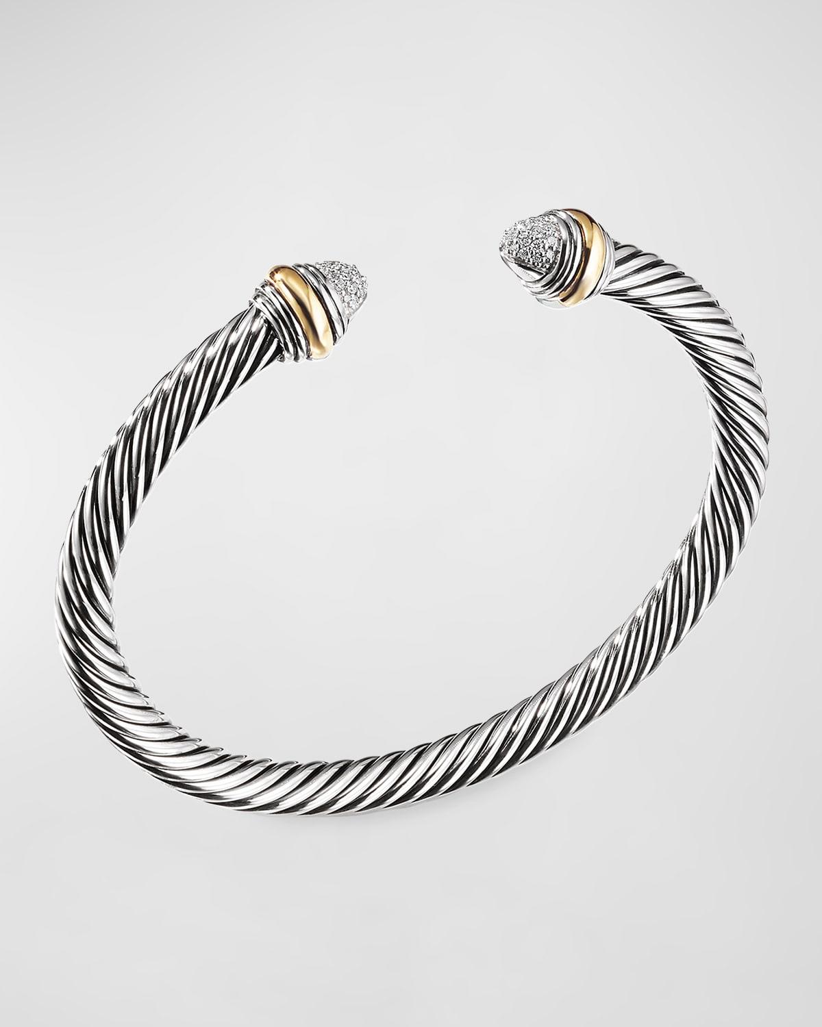 Cable Bracelet with Diamonds and 14K Gold in Silver, 5mm Product Image