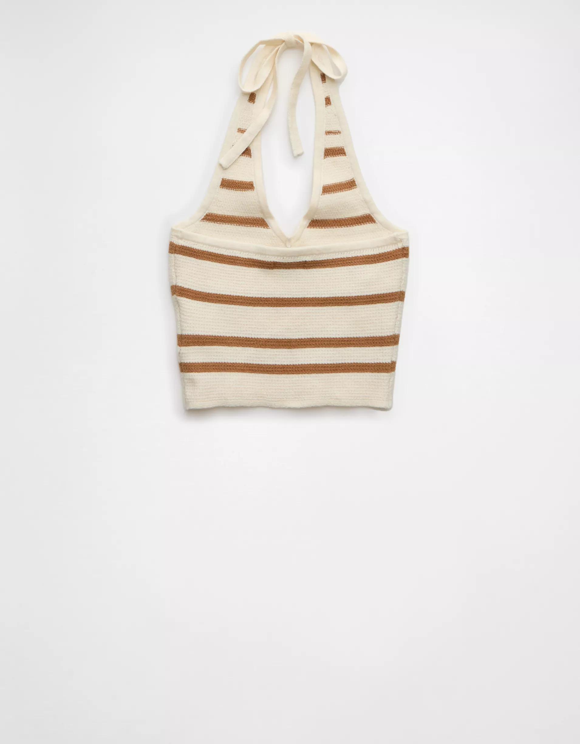 AE Cropped Striped Sweater Halter Top Product Image