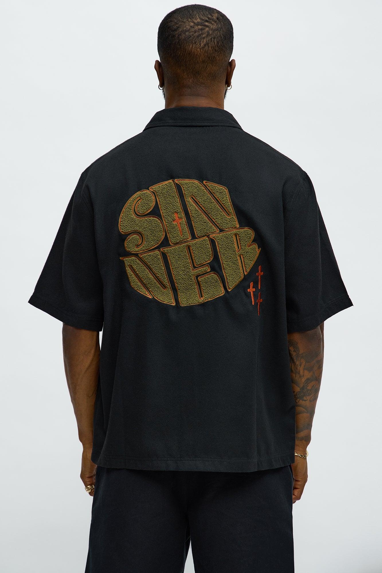 Sinner Cropped Button Up Shirt - Black Product Image