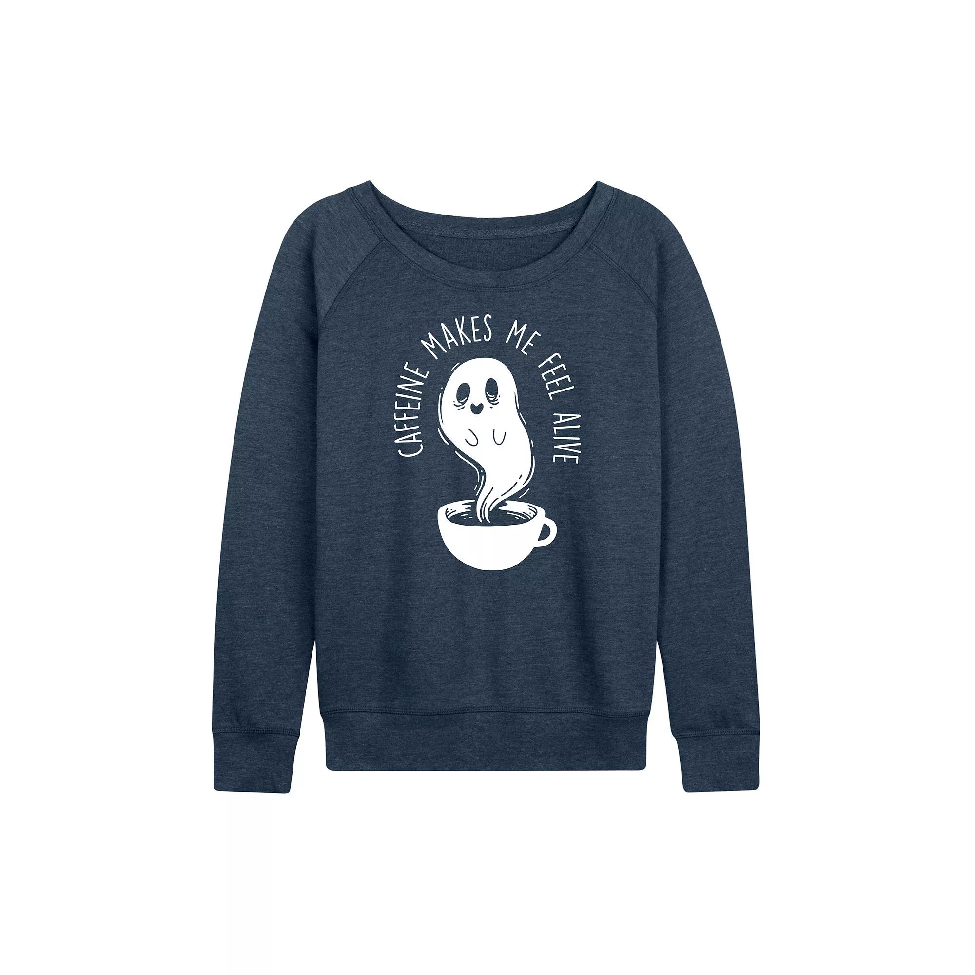 Women's Caffeine Makes Me Feel Alive Ghost French Terry Long Sleeve Tee,  Product Image