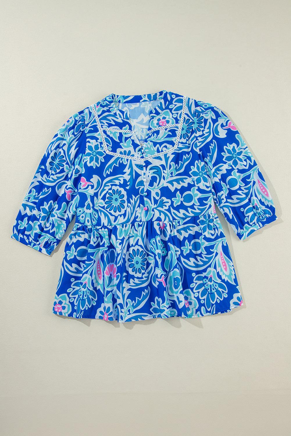 Blue, Pink & White Paisley Print Top Product Image