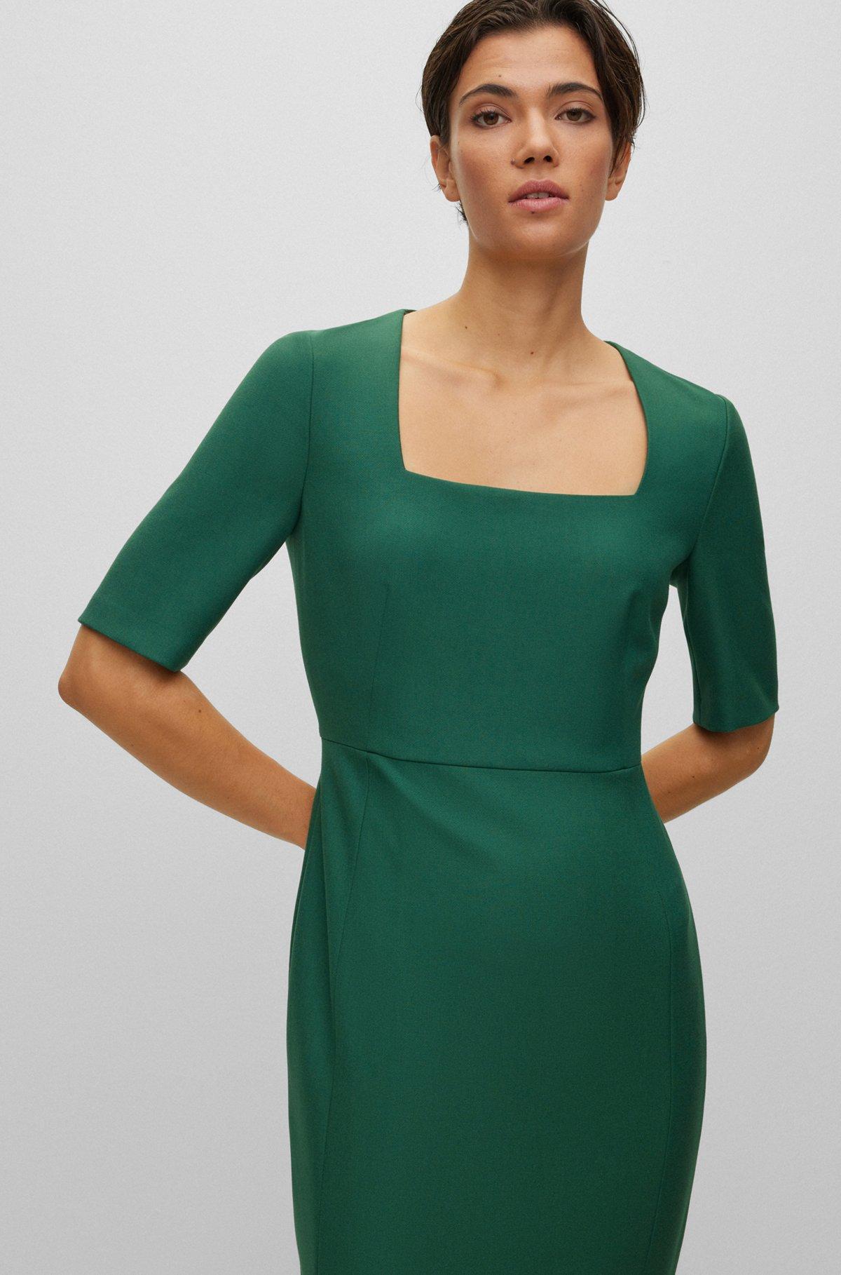 BOSS - Slim-fit dress with square neckline - Light Green Product Image