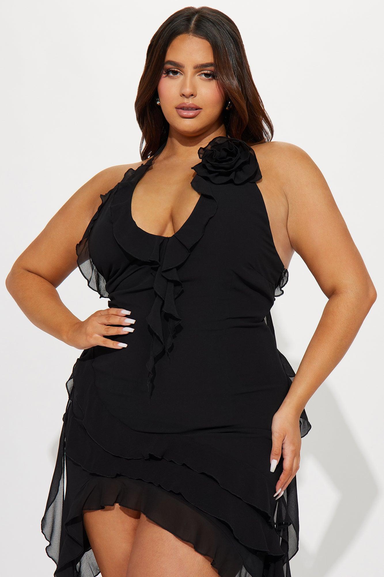 Ruffles and Roses Mini Dress - Black Product Image