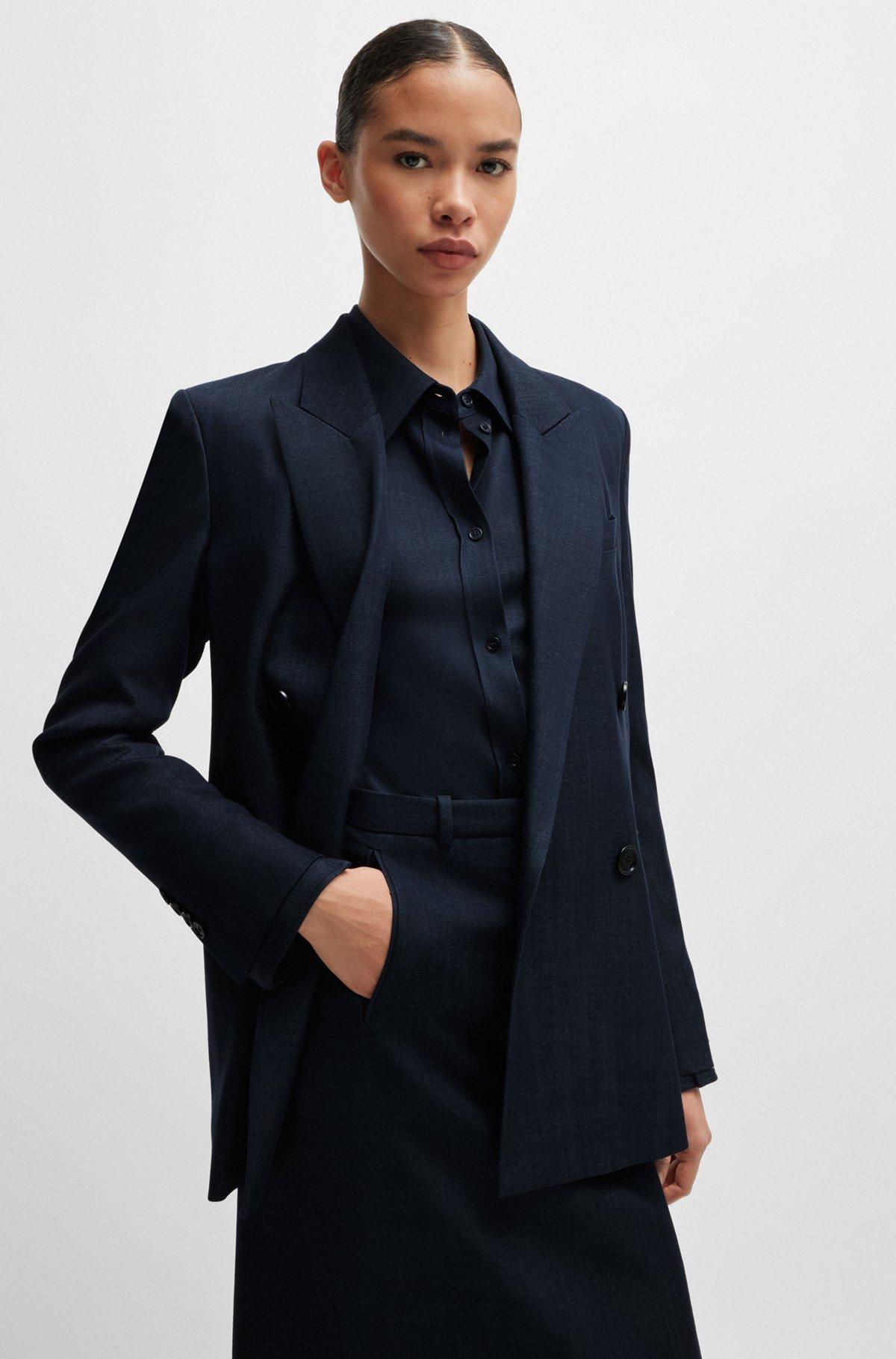 Regular-fit long-length jacket in denim-effect twill Product Image