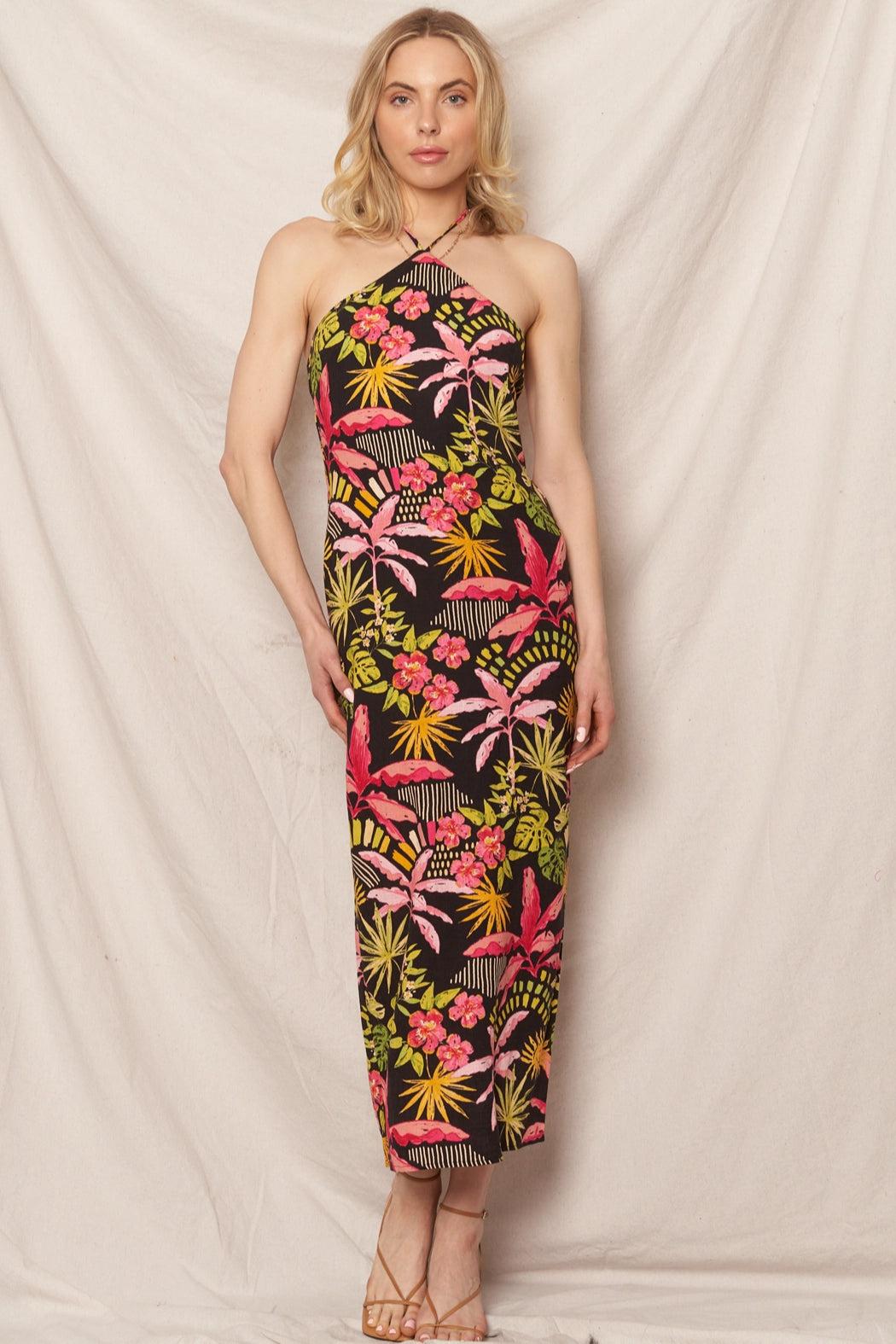 Tropical Halter Maxi Dress Product Image