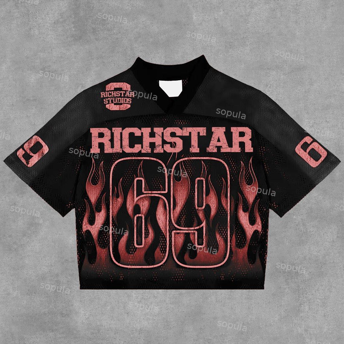 Sopula Vintage Rich Star No 69 Graphics Blokecore Blokette V-Neck T-Shirt Product Image