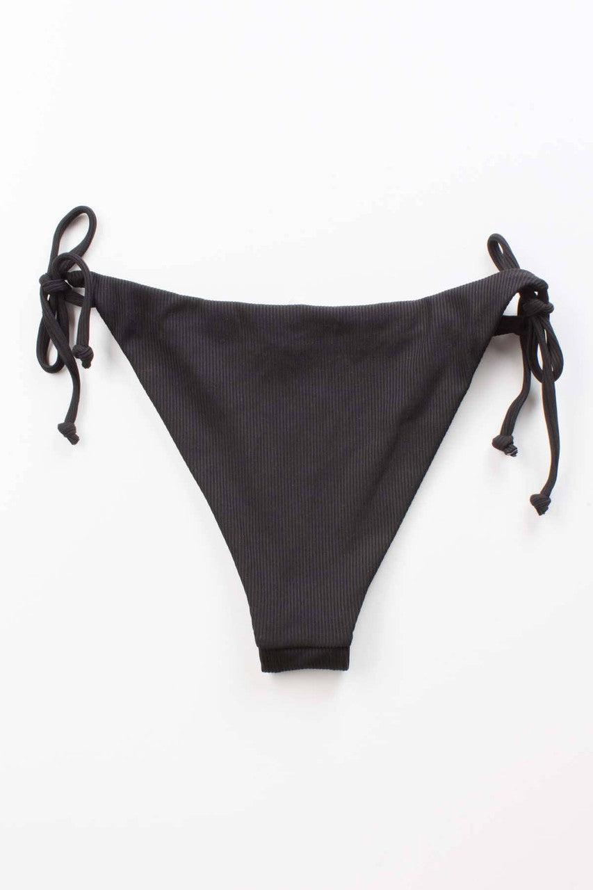 Black Ribbed String Bikini Bottom Product Image
