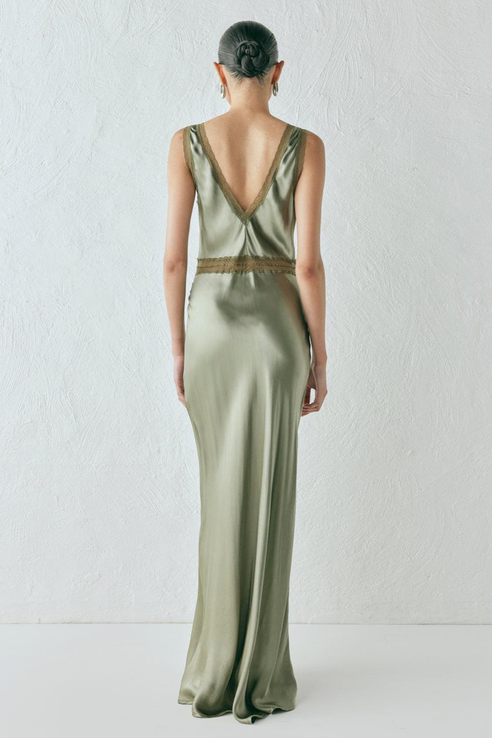 Meet Me On The Dance Floor Bias Cut Maxi Dress Olive Product Image