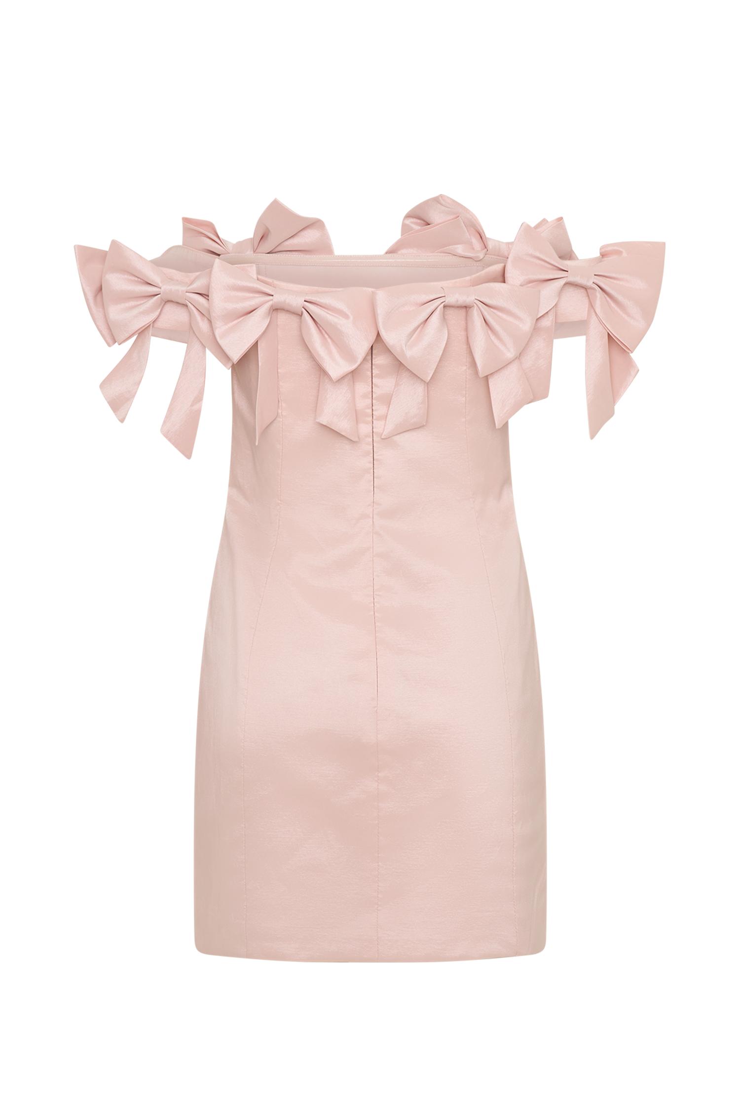 Rose Strapless Bow Mini Dress - Powder Pink Product Image