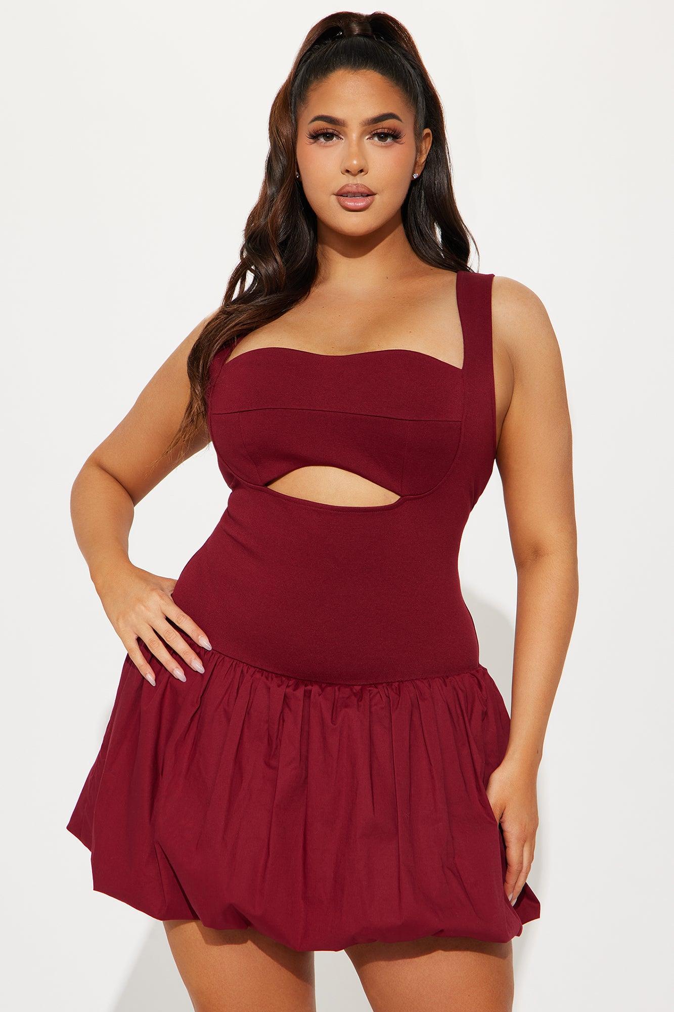 Evie Bubble Mini Dress - Wine Product Image