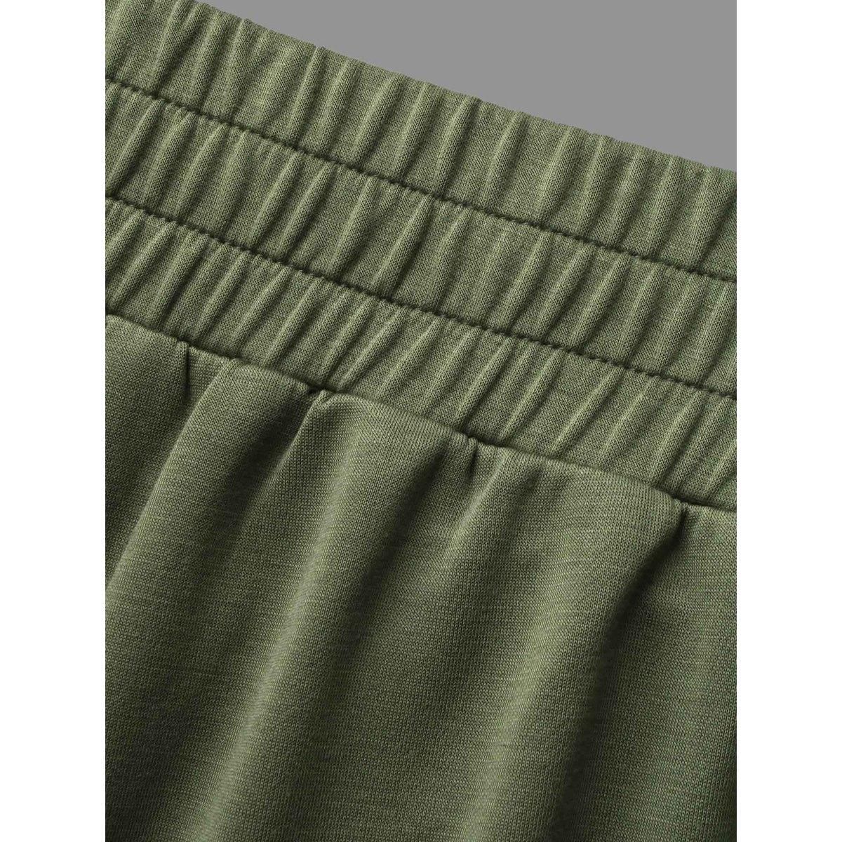 Plus Size Solid Elastic Waist Mid Rise Pants Women Sage Casual Mid Rise Everyday Pants BloomChic 14-16/1X Product Image