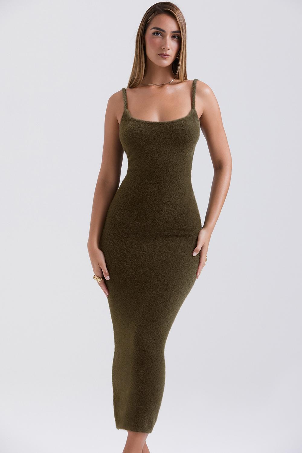 Fayette  khaki soft fluffy knit maxi dress - sale Product Image