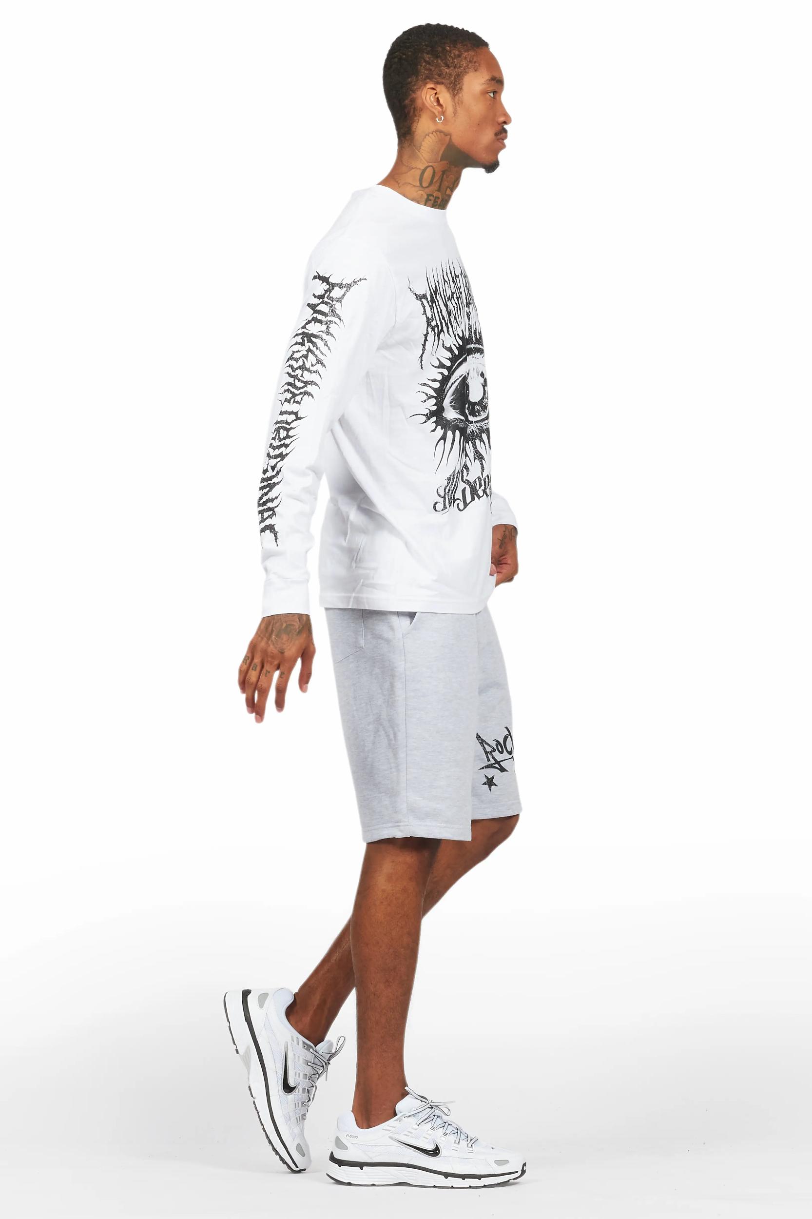 All Seeing Eyes White/Grey Long Sleeve T-Shirt Short Set Male Product Image